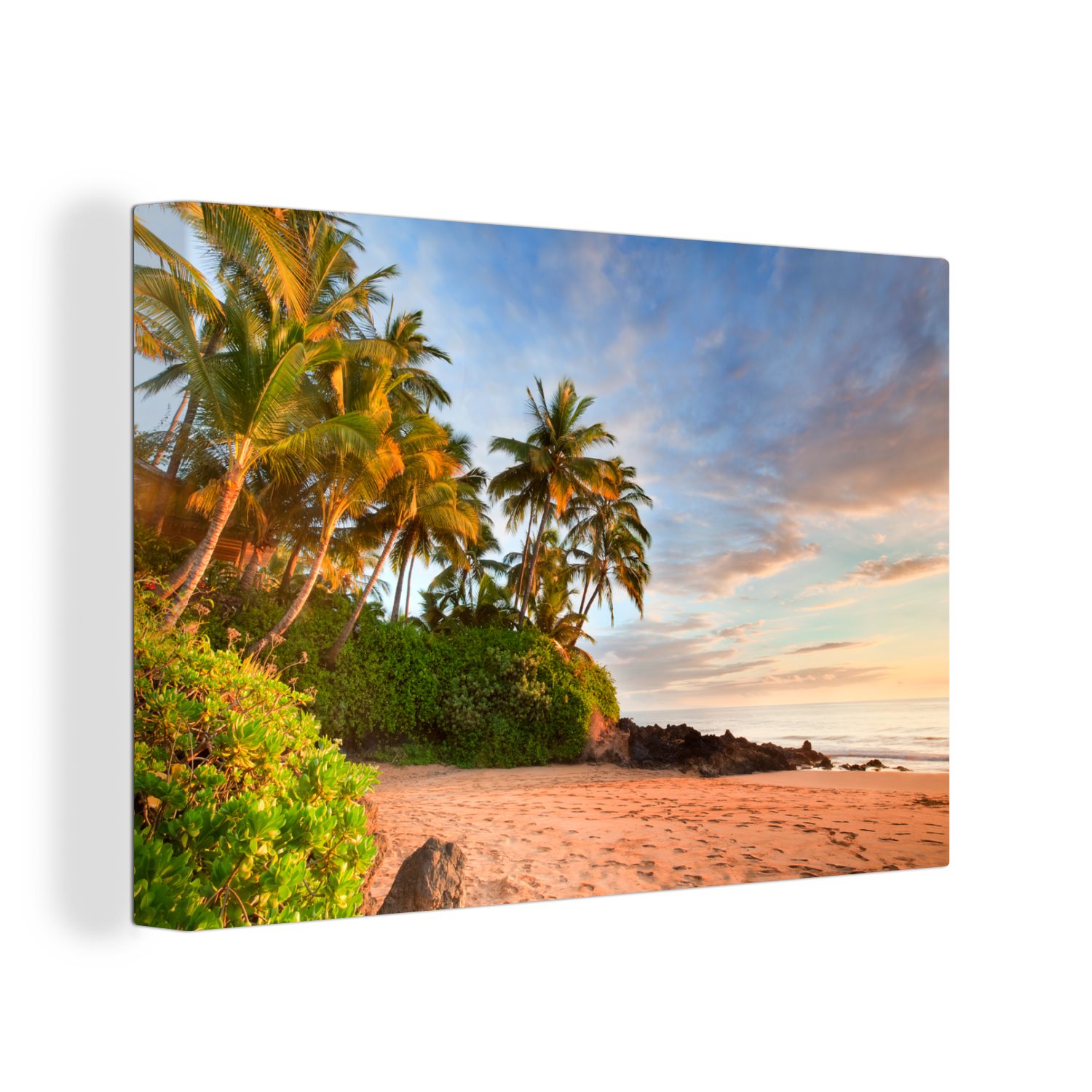 OneMillionCanvasses® Leinwandbild Palmen alle cm Gemälde, am XXL, Hawaii, Insel für Wohnbereiche, 120x80 Wandbild (1 amerikanischen großes, der St), hängende Strand Schief
