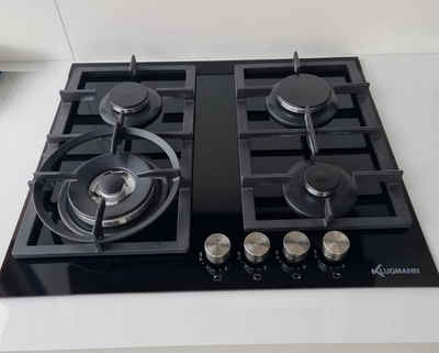 Klugmann Gas-Kochfeld KT604.5BGLD, Hochwertig KT604.5BGLD, Vitroceramic nicht Glas! WOK 4kW, WOK-Aufsatz