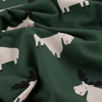 SCHÖNER LEBEN. Stoff Baumwolljersey Jerseystoff Meterware Moose Elche dunkelgrün 1,50m, allergikergeeignet