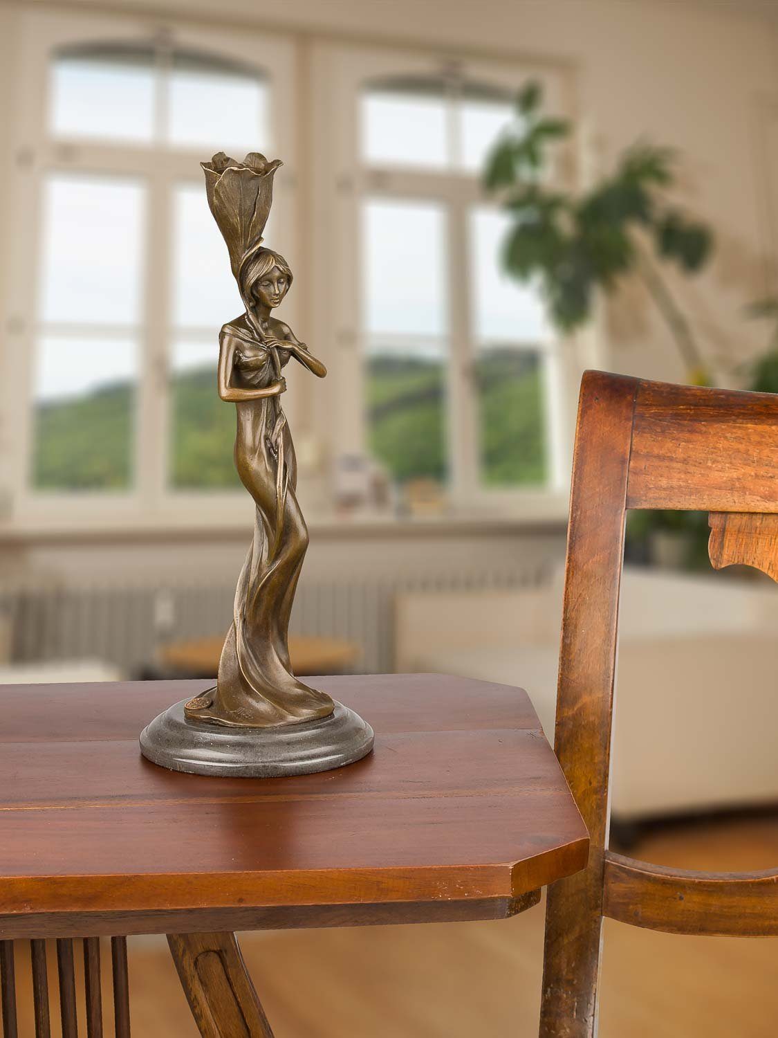 Aubaho Kerzenständer Bronzeskulptur Frau Kerzenständer Antik-Stil Bronze  Figur Statue - 32,5cm