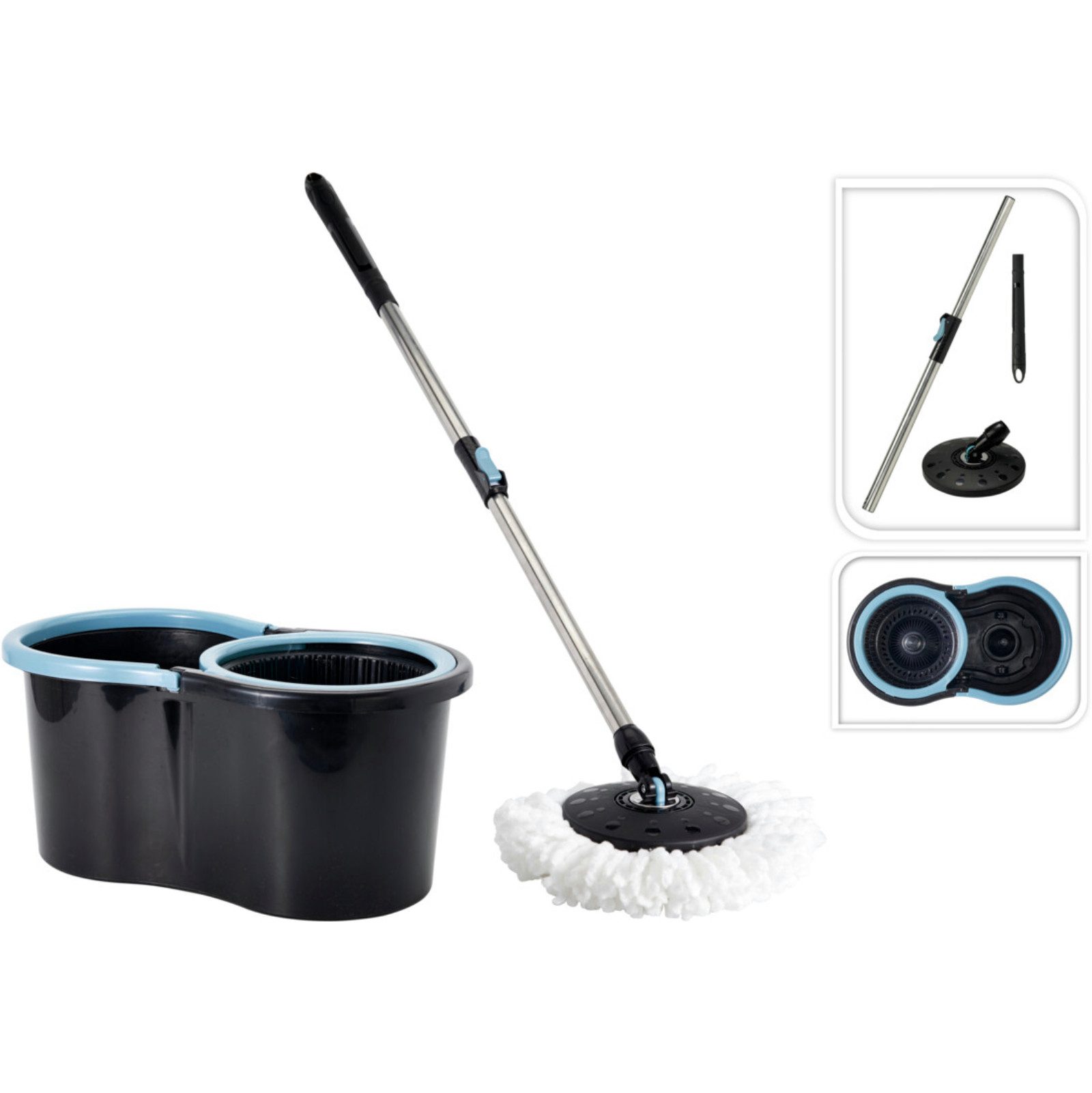 Koopman Bodenwischer-Set Bodenreiniger 14L Rundkopf Mikrofaser, (2-St), 2 Fächer, 14 Liter, 360° drehbar, Teleskopstiel