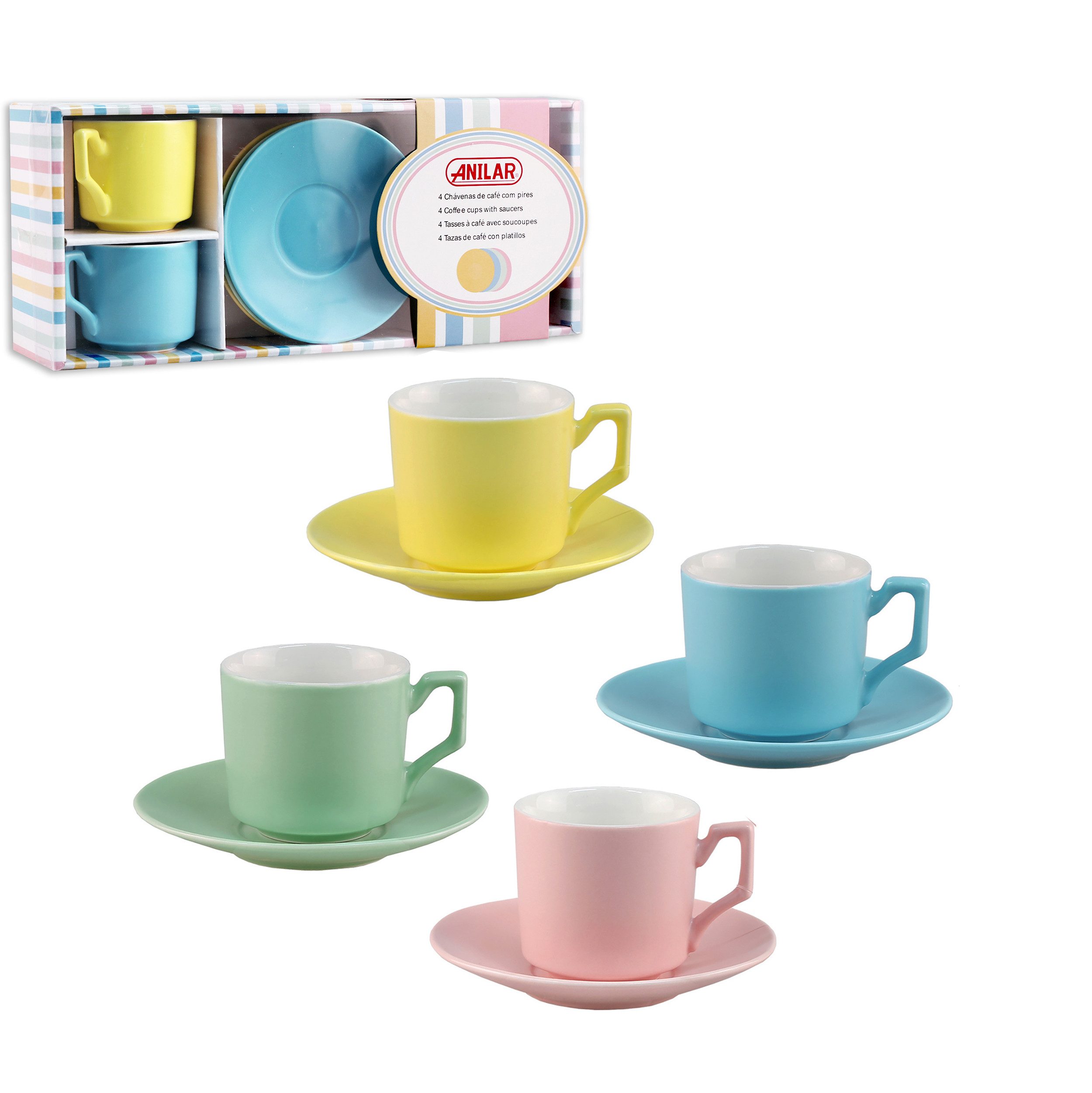 Espressotasse 8-tlg. Set Espressotassen mit Unterteller aus Keramik 80 ml