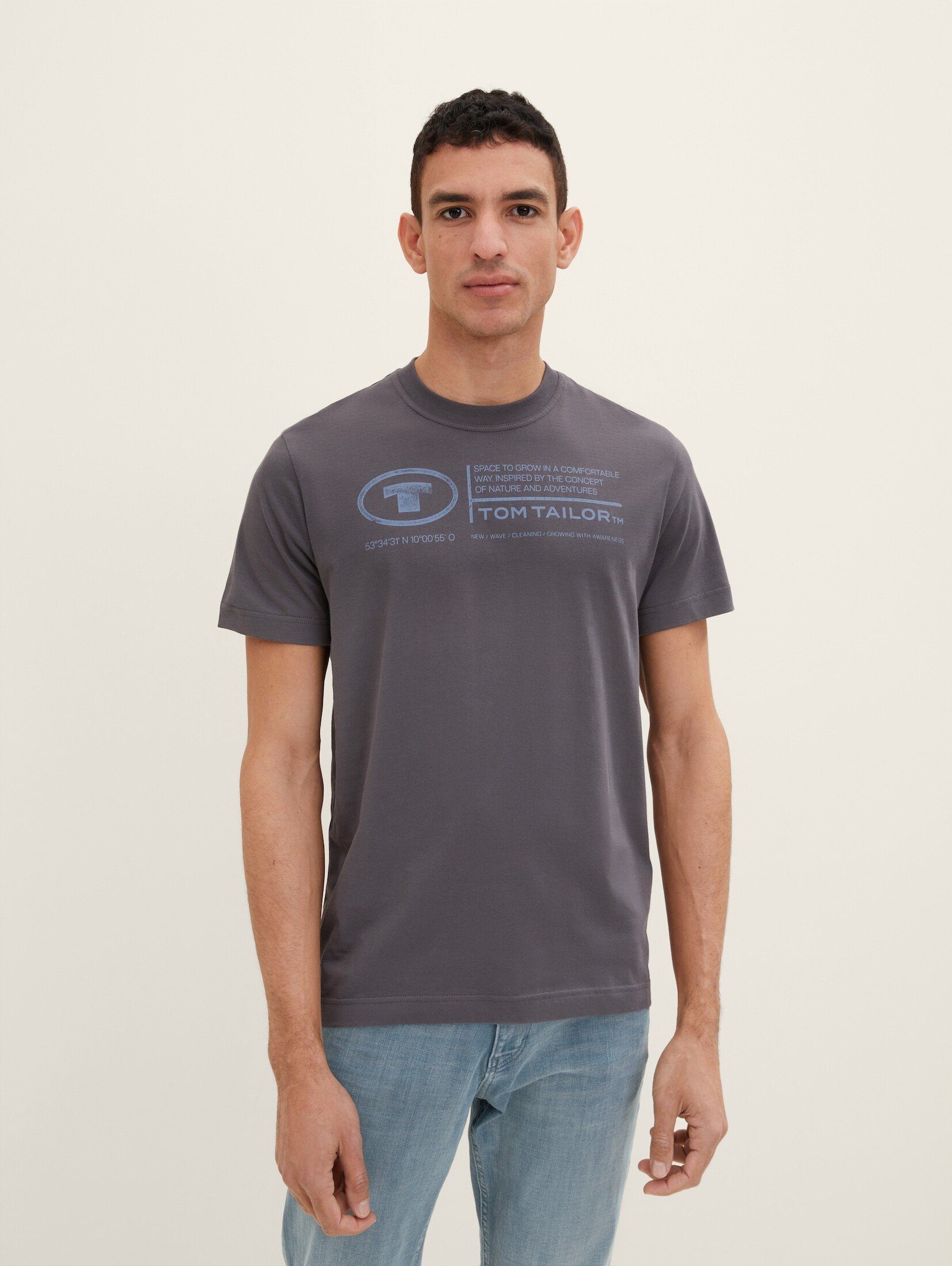 TOM TAILOR T-Shirt T-Shirt Tarmac Print Grey mit Logo