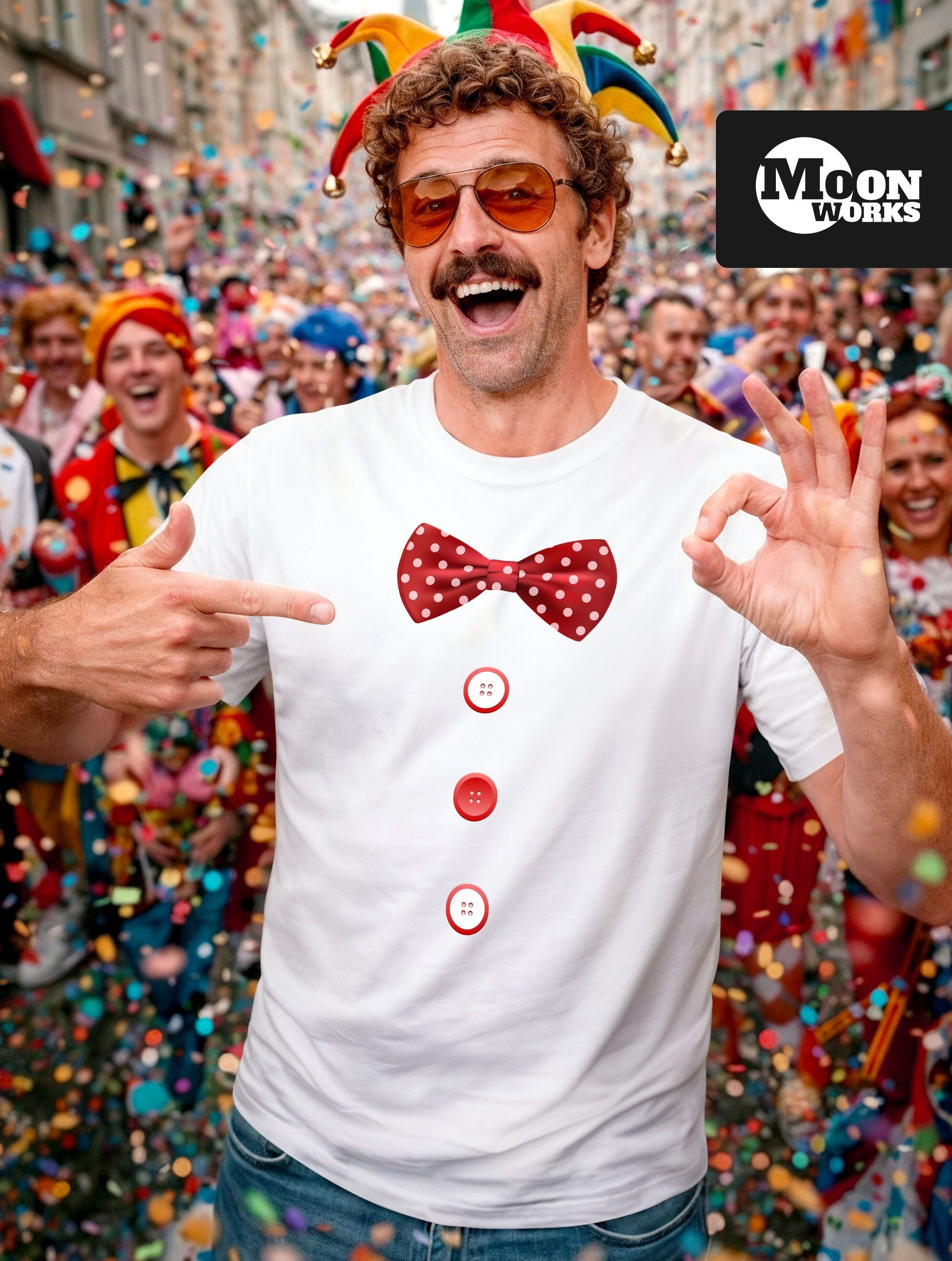 MoonWorks Print-Shirt Herren T-Shirt Fliege Knöpfe Schleife Clown Fasching günstig online kaufen