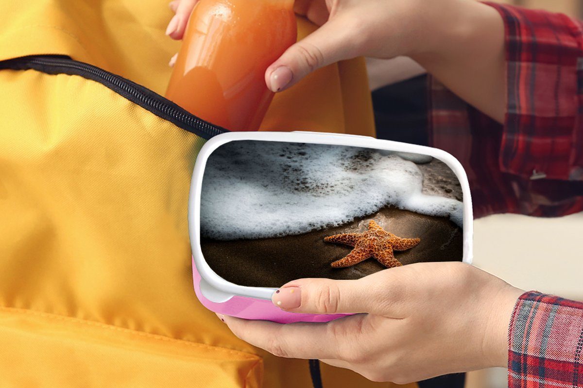 MuchoWow Lunchbox für Seestern Mädchen, rosa Kinder, - Brotdose - Kunststoff, Snackbox, Wasser, Sand Erwachsene, (2-tlg), Kunststoff Brotbox