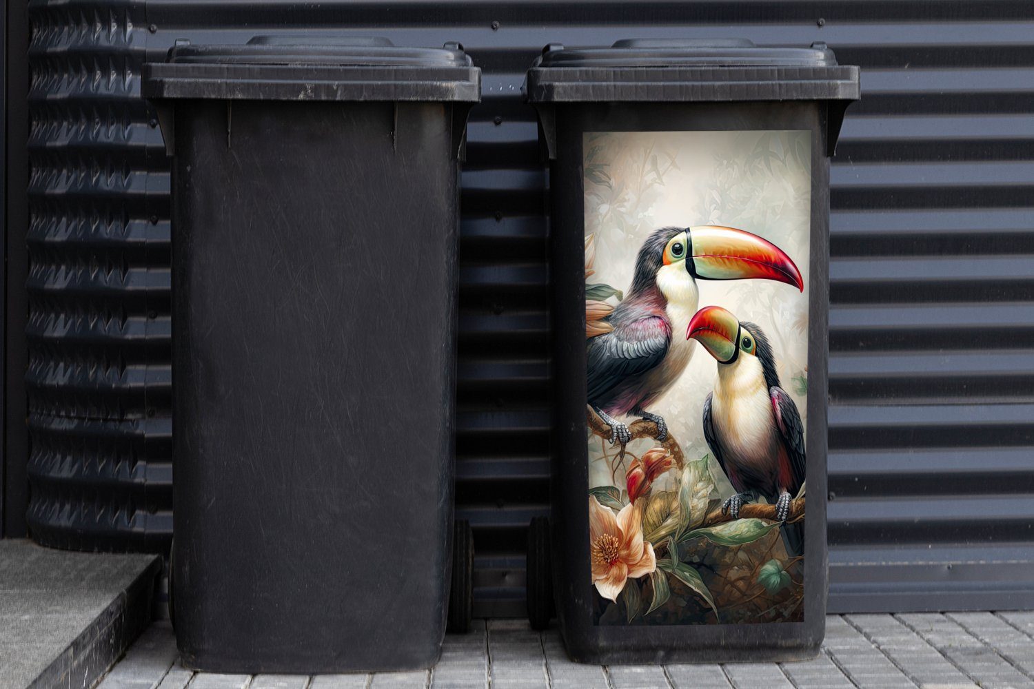 - Container, MuchoWow - - Mülltonne, Abfalbehälter Vögel Dschungel (1 Wandsticker Sticker, Blumen Mülleimer-aufkleber, St), Tukan