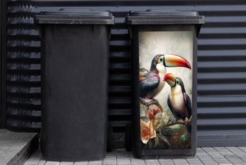 MuchoWow Wandsticker Tukan - Vögel - Blumen - Dschungel (1 St), Mülleimer-aufkleber, Mülltonne, Sticker, Container, Abfalbehälter