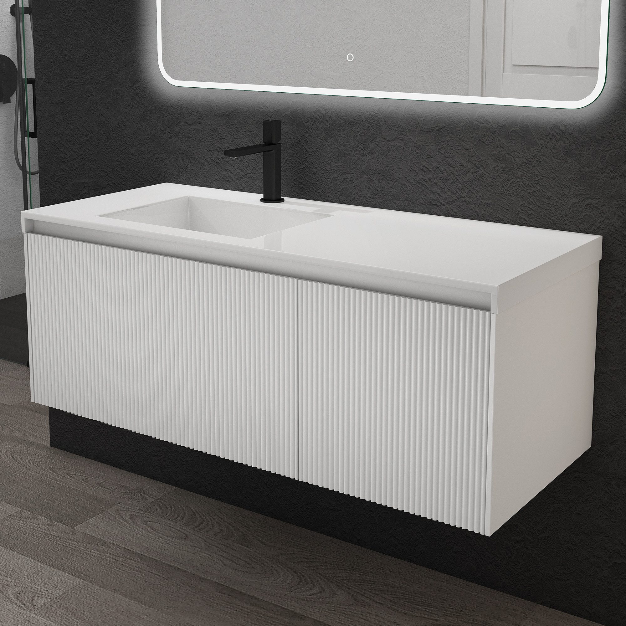 doporro Badmöbel-Set Waschtisch mit unterschrank Badmöbel 120x50x46cm große Schublade Santa, mit hochwertigen lackierten E1 MDF-Platten – Bild 3 von 5
