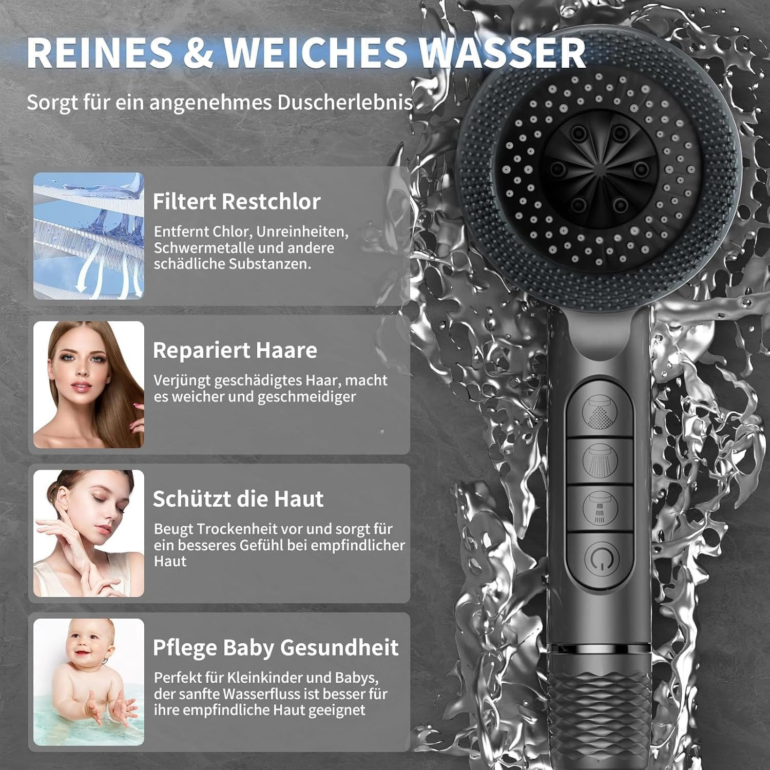 Refined Living Duschbrause Duschkopf mit Filter & Schlauch,4 Modi, Handbrau günstig online kaufen