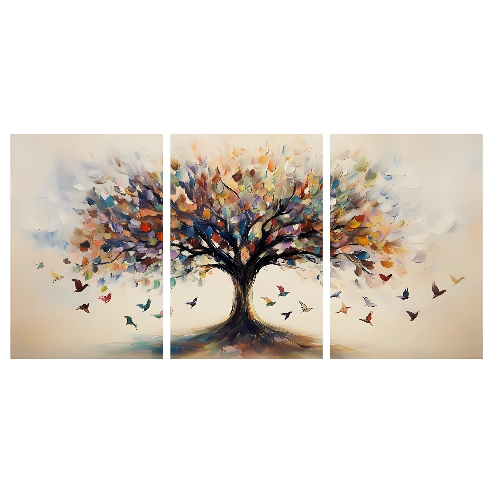 Jumpeak Leinwandbild ölgemälde auf leinwand Baum Vogel Natur dreiteiliges S günstig online kaufen