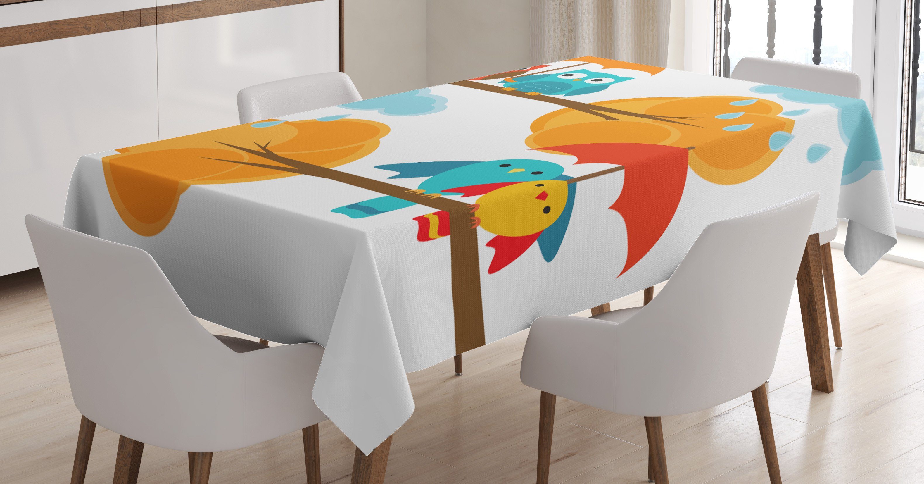 Tischdecke Außen Farben, Bereich Eulen Farbfest Abakuhaus Waschbar den Wolke geeignet Vogel-Karikatur Herbst Klare Für