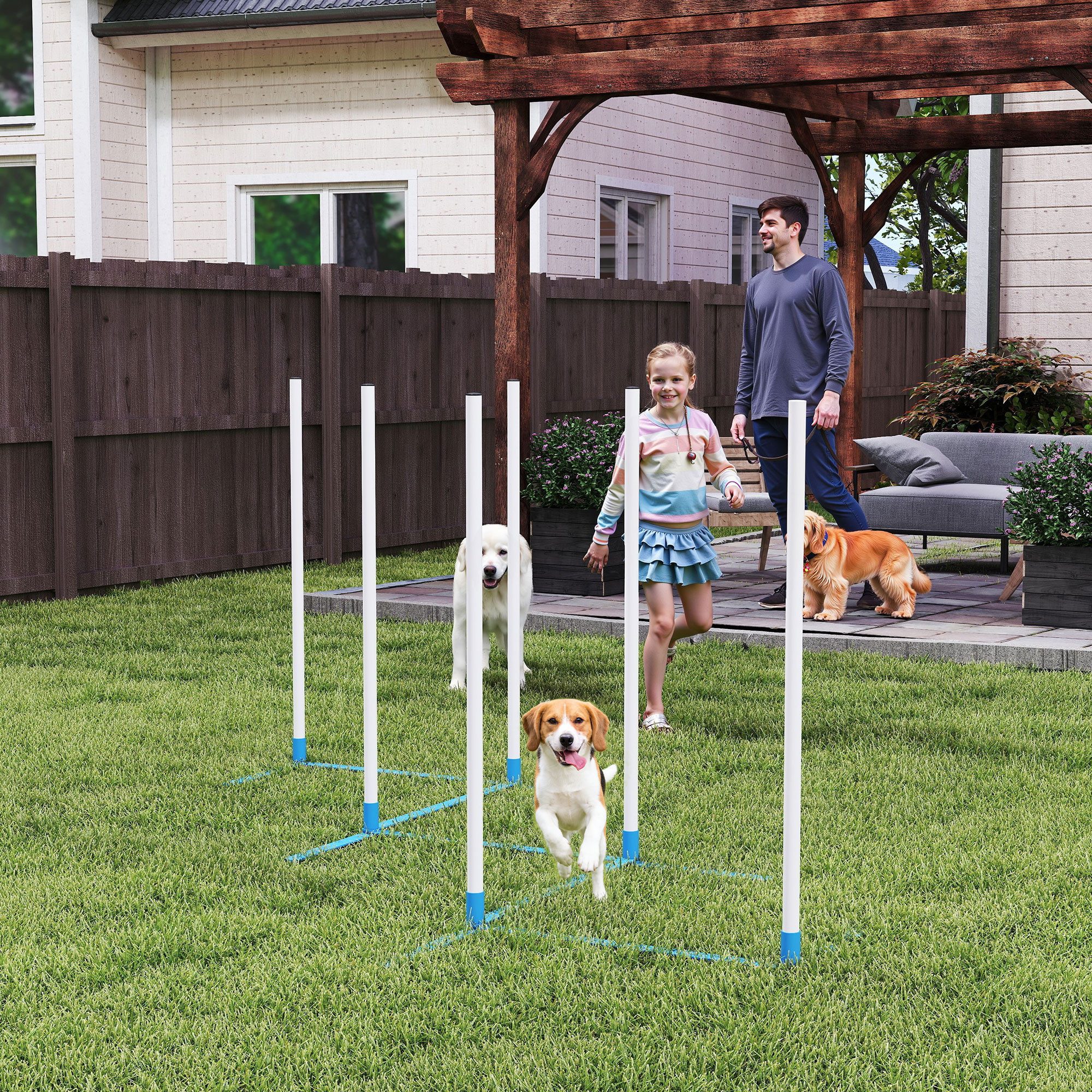 PawHut Agility-Hürde Hunde klappbar mit Slalomstangen Tragetasche Trainingszubehör, PE-Kunststoff, Hundetrainigsset (1-tlg) Weiß+Blau 305 x 60 x 94 cm