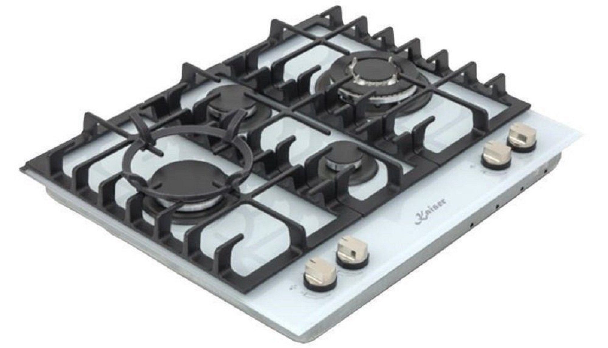 Kaiser Küchengeräte Gas-Kochfeld, Einbau Herd KCG 6394 W, Weiß Glas, Gas auf Glas, 3,8 KW WOK