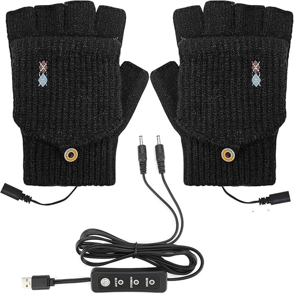 autolock Strickhandschuhe USB-Heizhandschuhe, waschbare volle & halbe Fingerabdeckung, gestrickte Handschuhe, Ein-Finger-Handschuhe