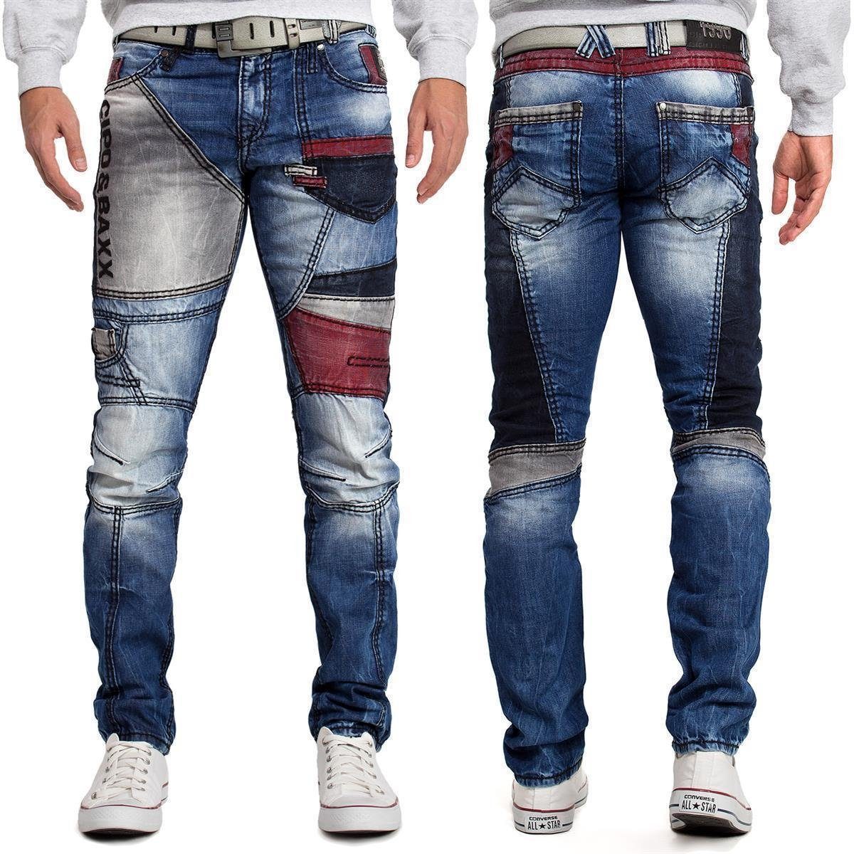 & 5-Pocket-Jeans mit Cipo Bereichen Baxx Biker abgesetzten farblich BA-CD574 Hose