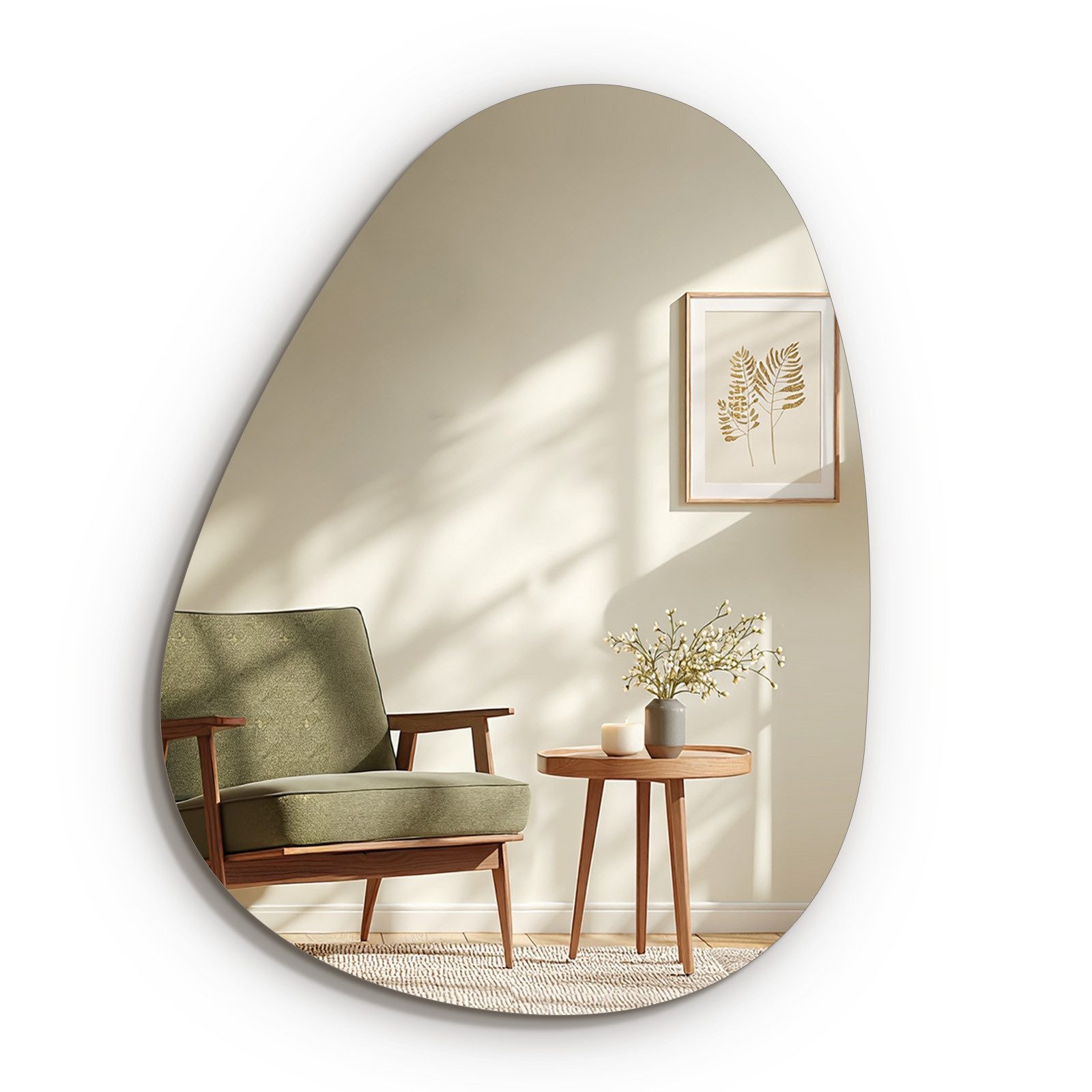 EMKE Зеркало Wandspiegel asymmetrisch Ultradünn Tropfenform, Tropfenform Dekospiegel Horizontal und Vertikal möglich 80×60