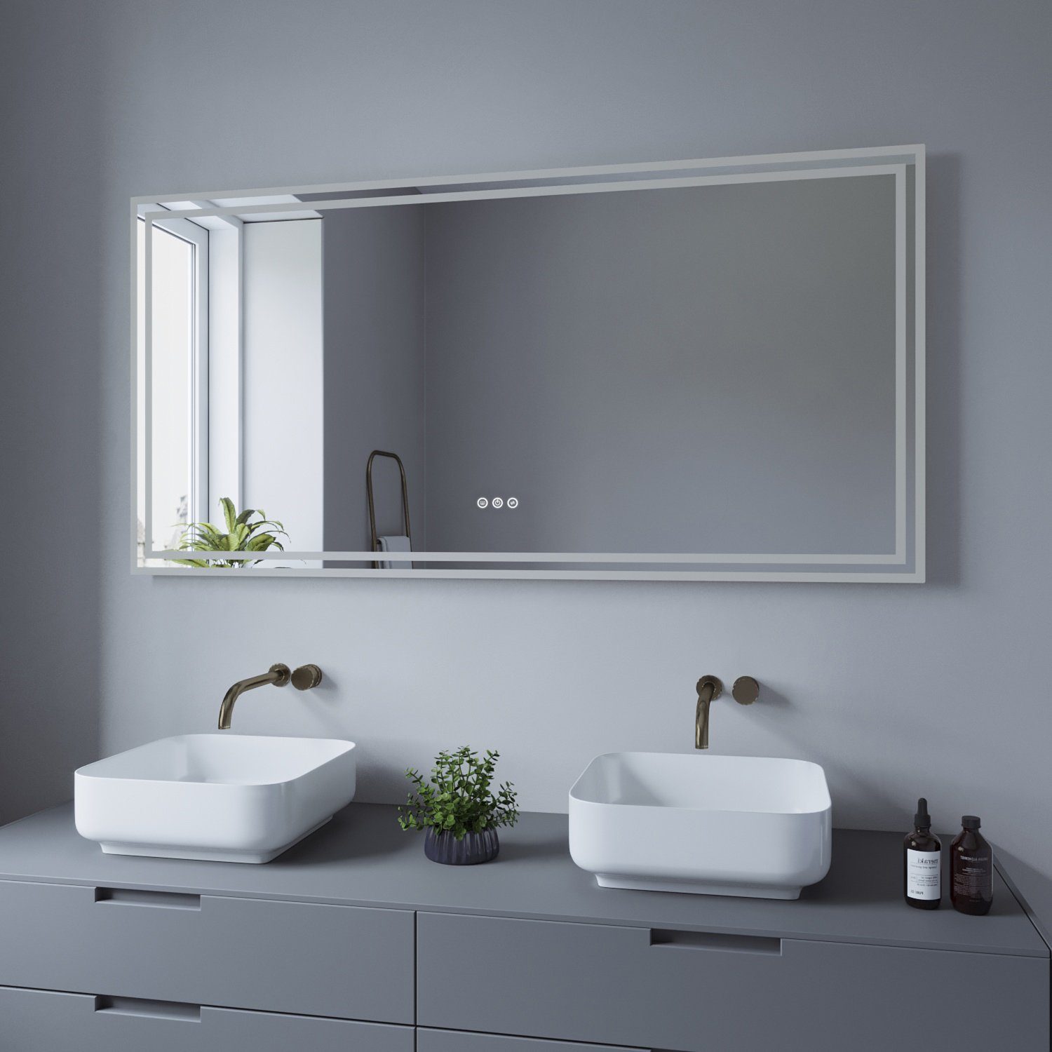 Großer Badspiegel Badezimmer 140x70 AQUALAVOS Wandspiegel Energiesparend, LED & Warmweiß Beleuchtung, 3000K, Badspiegel mit Touchschalter 6400K cm Kaltweiß