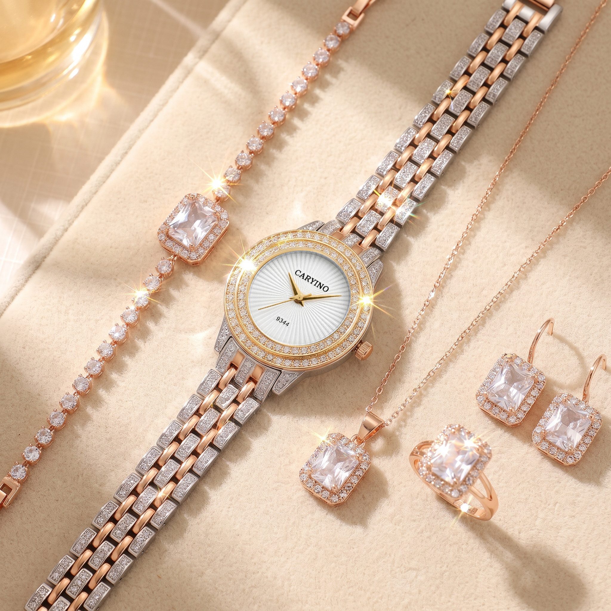 Luckice Quarzuhr Geschenk für Damen,Damen Geschenkset,Weihnachtsgeschenk für Frauen, (Damen Uhr Schmuck Set 4-teilig, Quarz Damenuhr mit Metallarmband, Halskett – Bild 4 von 5