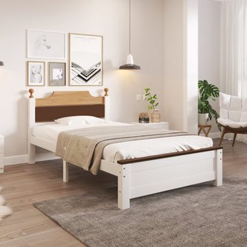 SEEZSSA Einzelbett Holzbett mit Kopf- und Fußteil aus MDF mit Mittelfuß, (140x200cm.weiß), Bett für Kinderzimmer, Jugendzimmer oder Gästezimmer