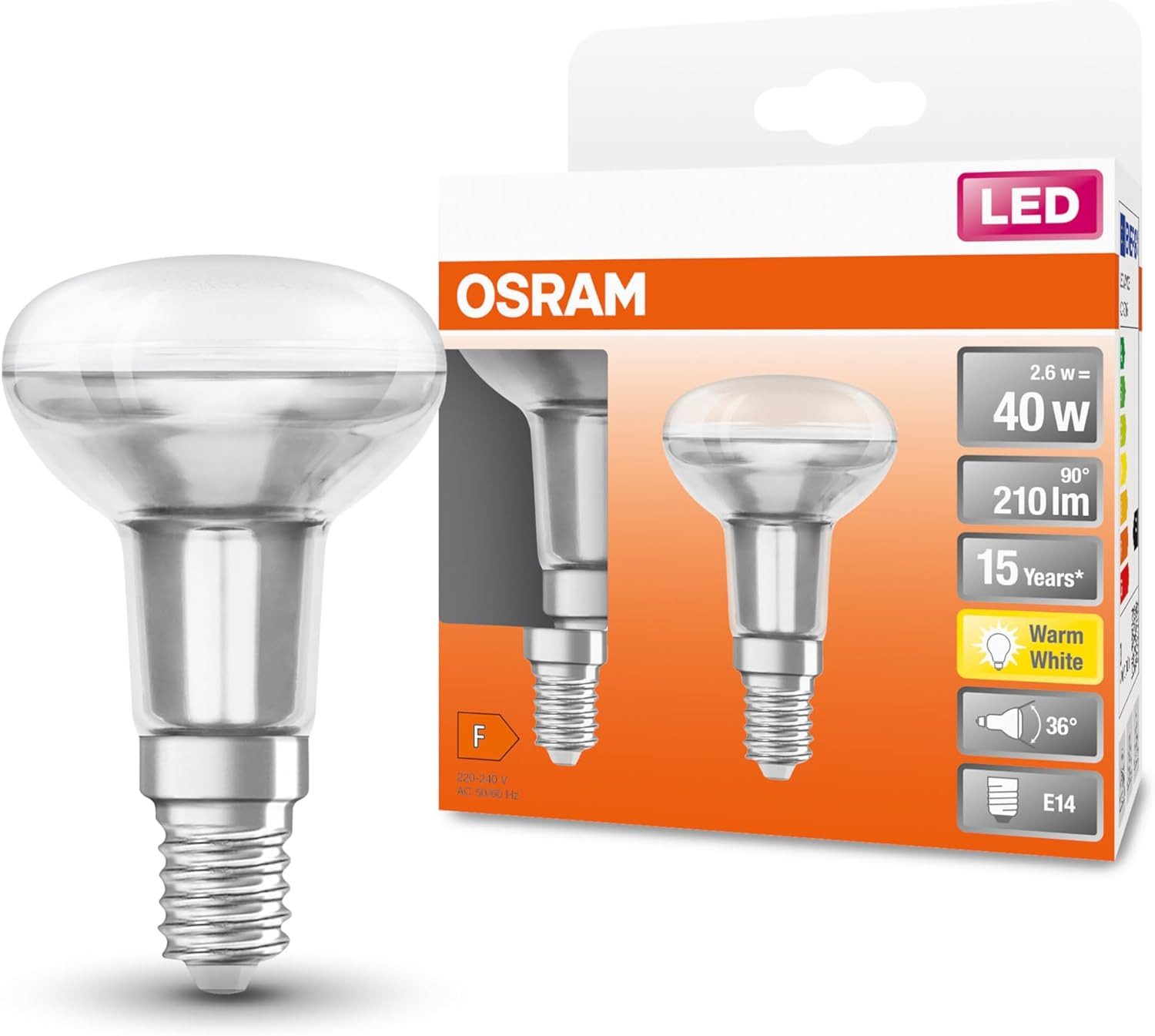 Osram LED-Leuchtmittel Osram LED Star R50 Reflektorlampe, Sockel: E14, Warm White, 2700 K, 3, 1 St., Osram LED-Reflektorlampe, Sockel: E14, Warm White, 2700 K, 2,6W, Ersat