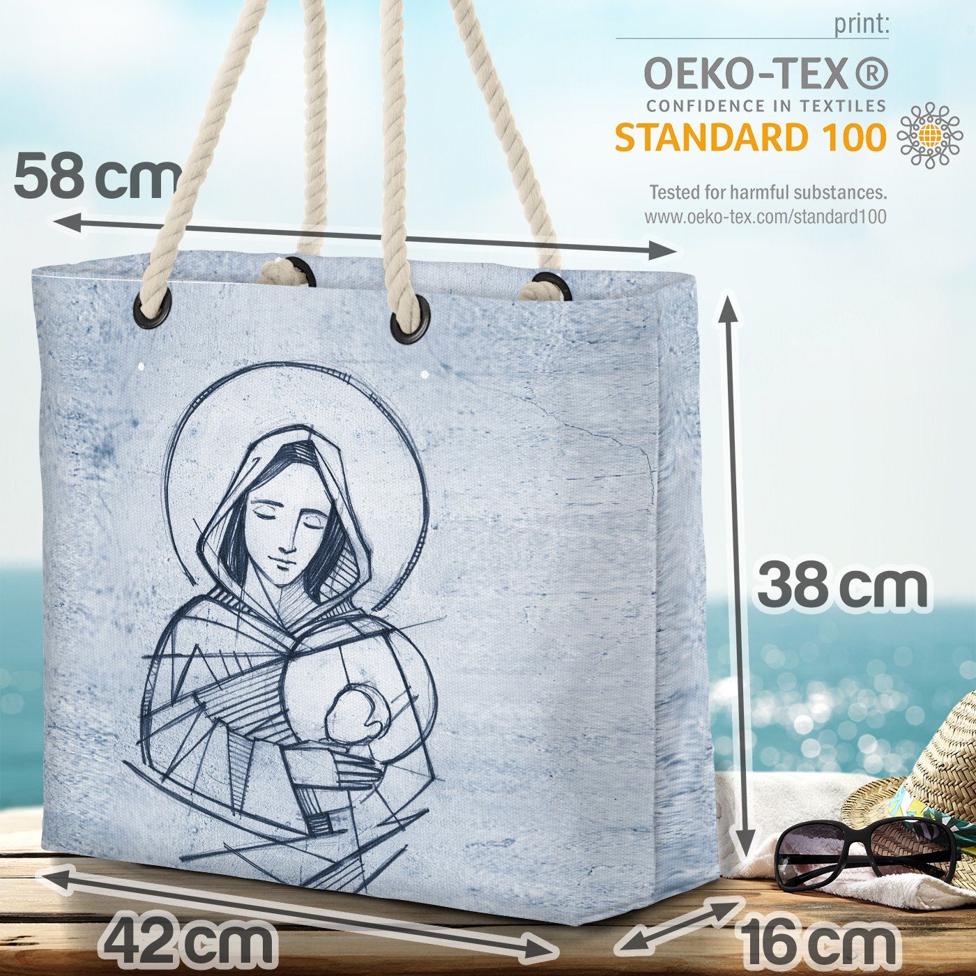 (1-tlg), Papst Maria Jungfrau Beach Gemälde Kirche VOID Bag Jesus Josef Gott Geburt Heilige Strandtasche