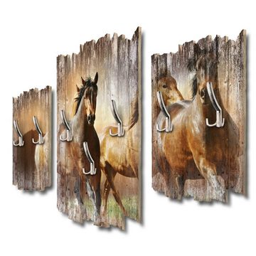 Kreative Feder Wandgarderobe Pferdeherde, Dreiteilige Wandgarderobe aus Holz