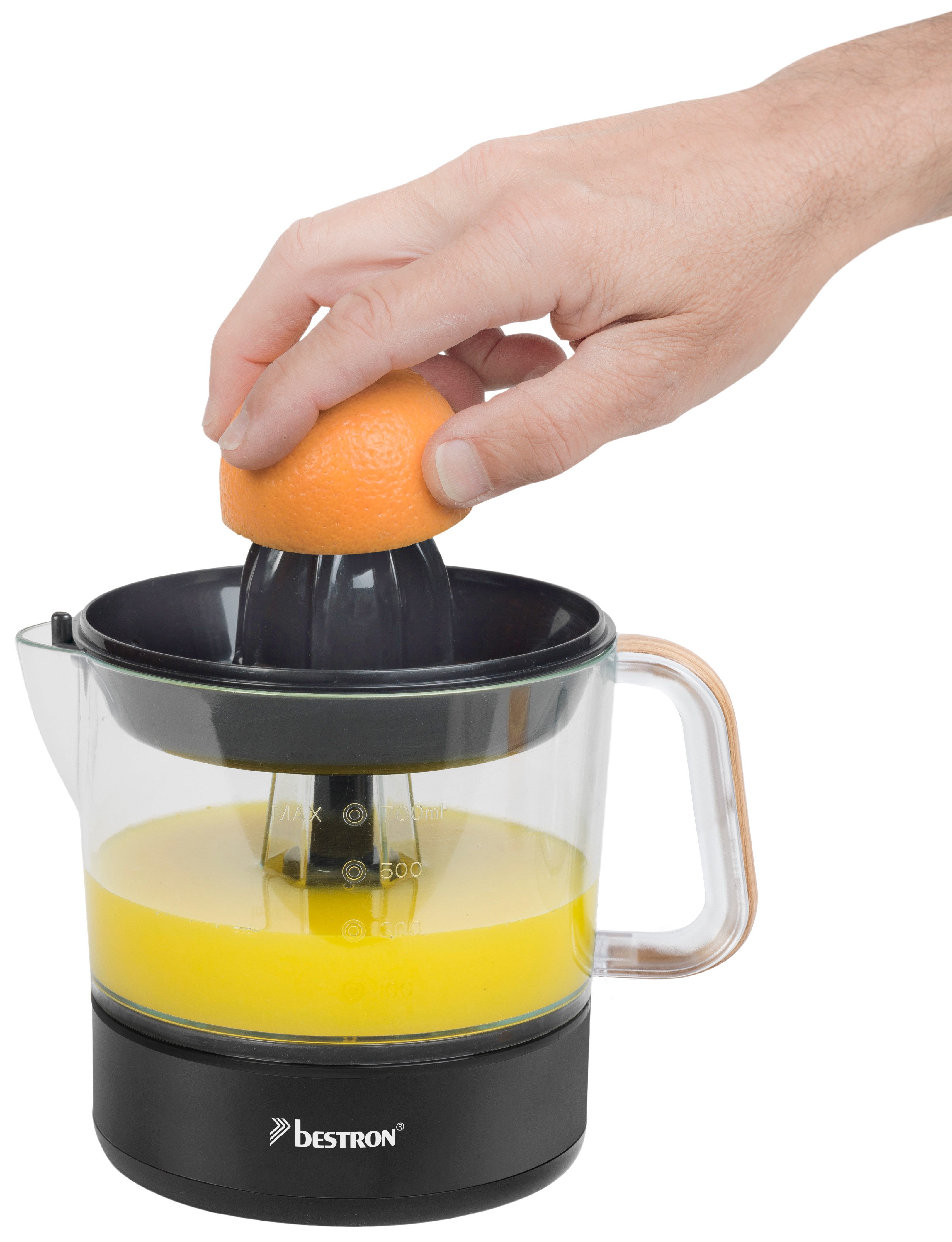 bestron Zitruspresse ACJ350, 40 W, 700 ml mit 2 Presskegeln & Frischhaltedeckel
