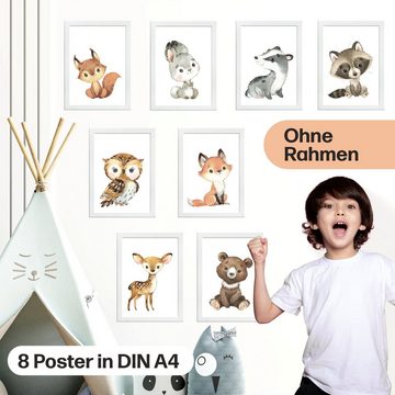 CreativeRobin Poster Waldtiere Poster-Set • Babyzimmer Deko • ohne Rahmen • CreativeRobin, Waldtiere ohne Flora, süße Tiermotive