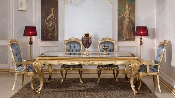 Casa Padrino Esstisch Luxus Barock Esstisch Weiß / Braun / Gold - Prunkvoller Massivholz Esszimmertisch im Barockstil - Prunkvolle Barock Esszimmer Möbel