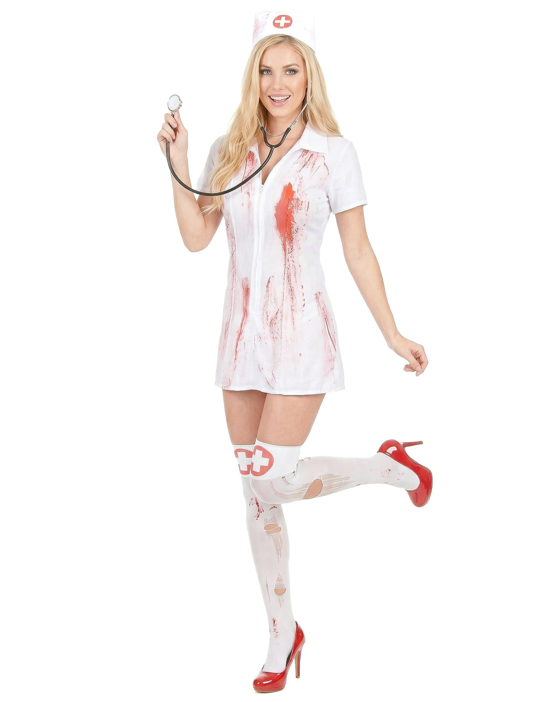 JADEO Kostüm Blutige Krankenschwester Halloween-Damenkostüm weiss-rot
