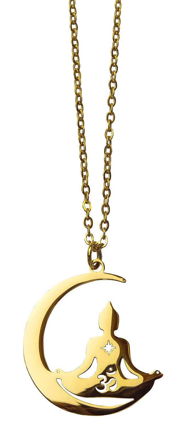 Kette mit Anhänger Halskette "Buddha Moon" Edelstahl vergoldet 3cm mit 50cm Edelstahlkett