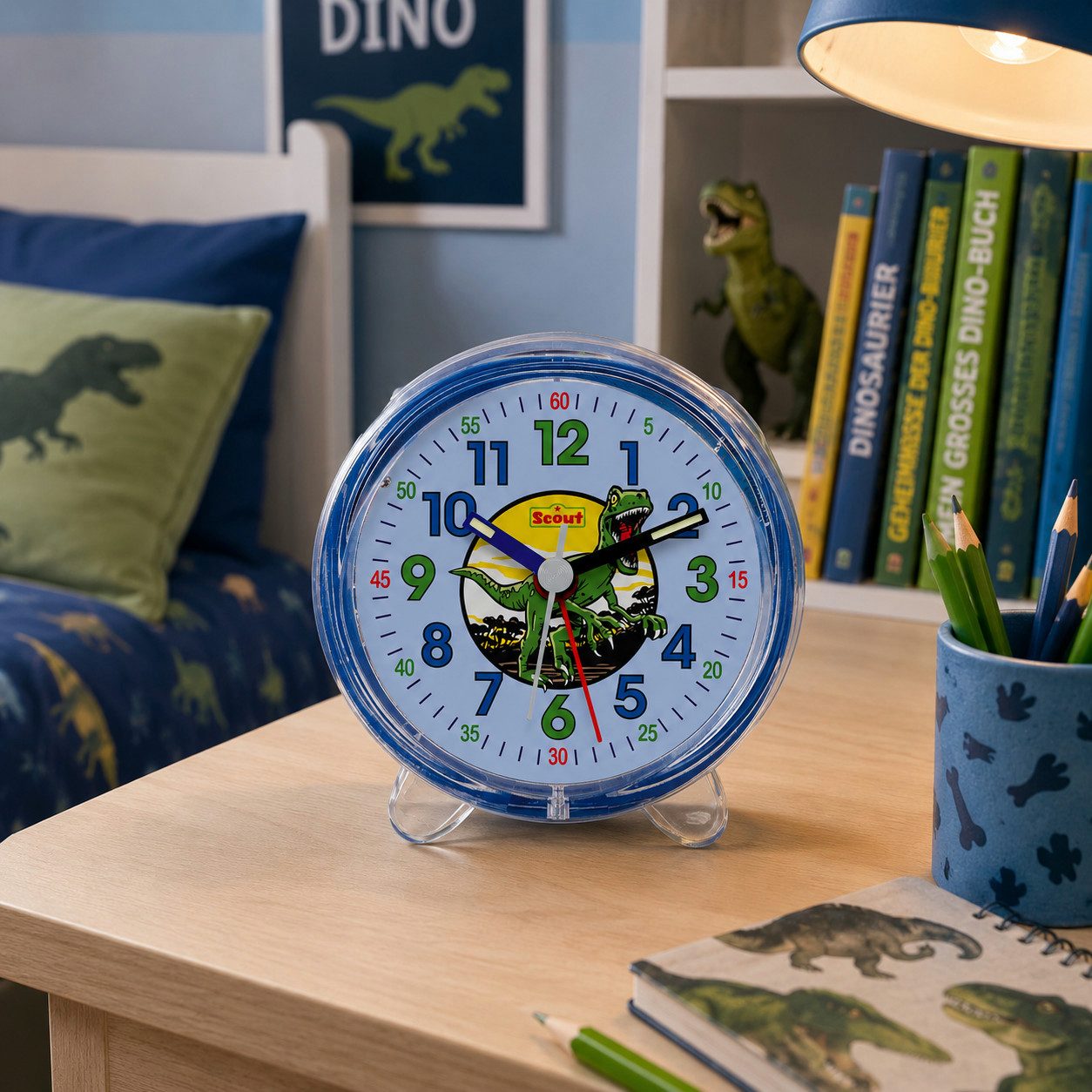 Scout Kinderwecker 166000009 Green Rex Dinosaurier Blau Lernwecker 9,5 cm