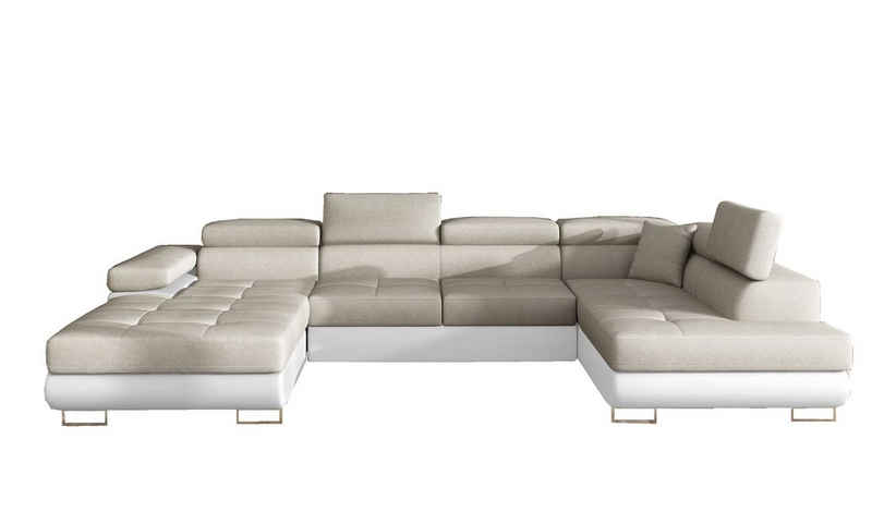 MOEBLO Wohnlandschaft GONZALO, Eckcouch mit Bettfunktion Couch U-Form Polstergarnitur Ecksofa Polstersofa mit Ottomane Couchgranitur Sofa, mit Schlaffunktion und Bettkasten, - (BxHxT): 345x90x202 cm