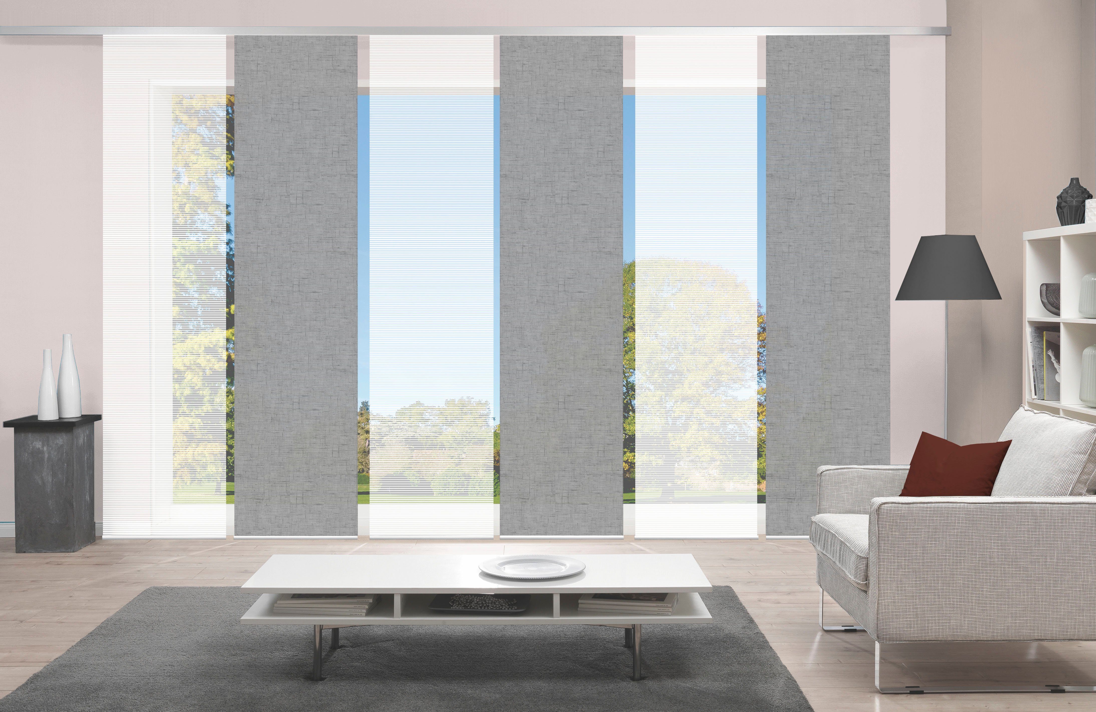 Vision S Schiebegardine PIVE 6er SET (6 St), Paneelwagen, halbtransparent, Schiebevorhang Digidruck 6er Set PIVE