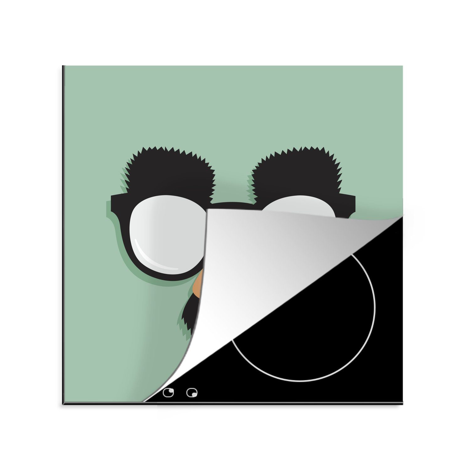 MuchoWow Herdblende-/Abdeckplatte Illustration einer Brille mit Schnurrbart, Vinyl, (1 tlg), 78x78 cm, Ceranfeldabdeckung, Arbeitsplatte für küche