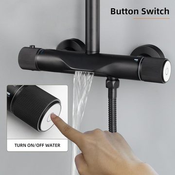 SHANFO Duschsystem mit Thermostat,Regendusche mit Armatur,Duschset, 3 Strahlart(en), mit 4 Funktion Handbrause und 11.8 * 7.5 Inch Quadrat Regendusche