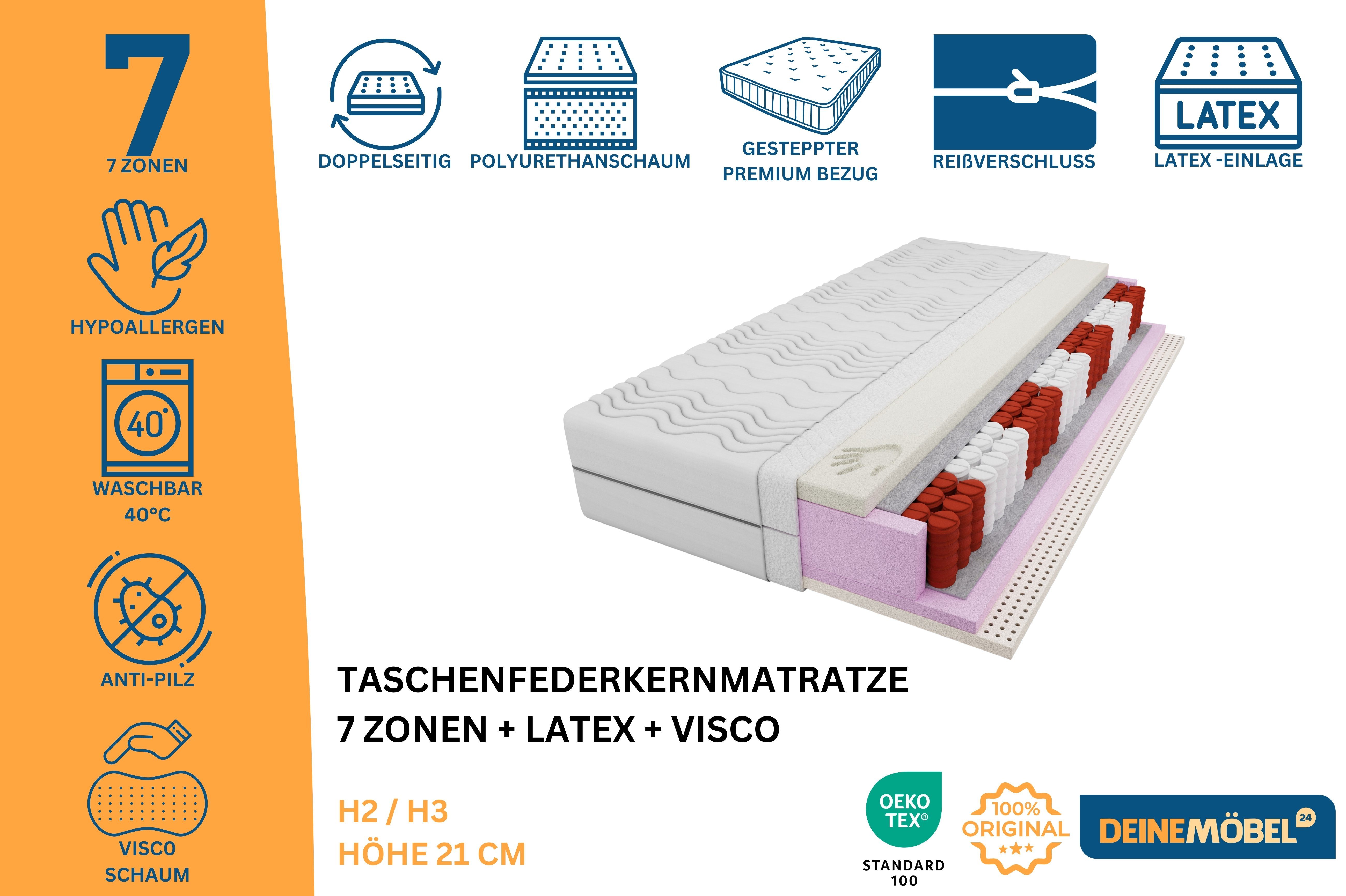 Taschenfederkernmatratze Taschenfederkern-Matratze Visco-Schaum Latex für A günstig online kaufen