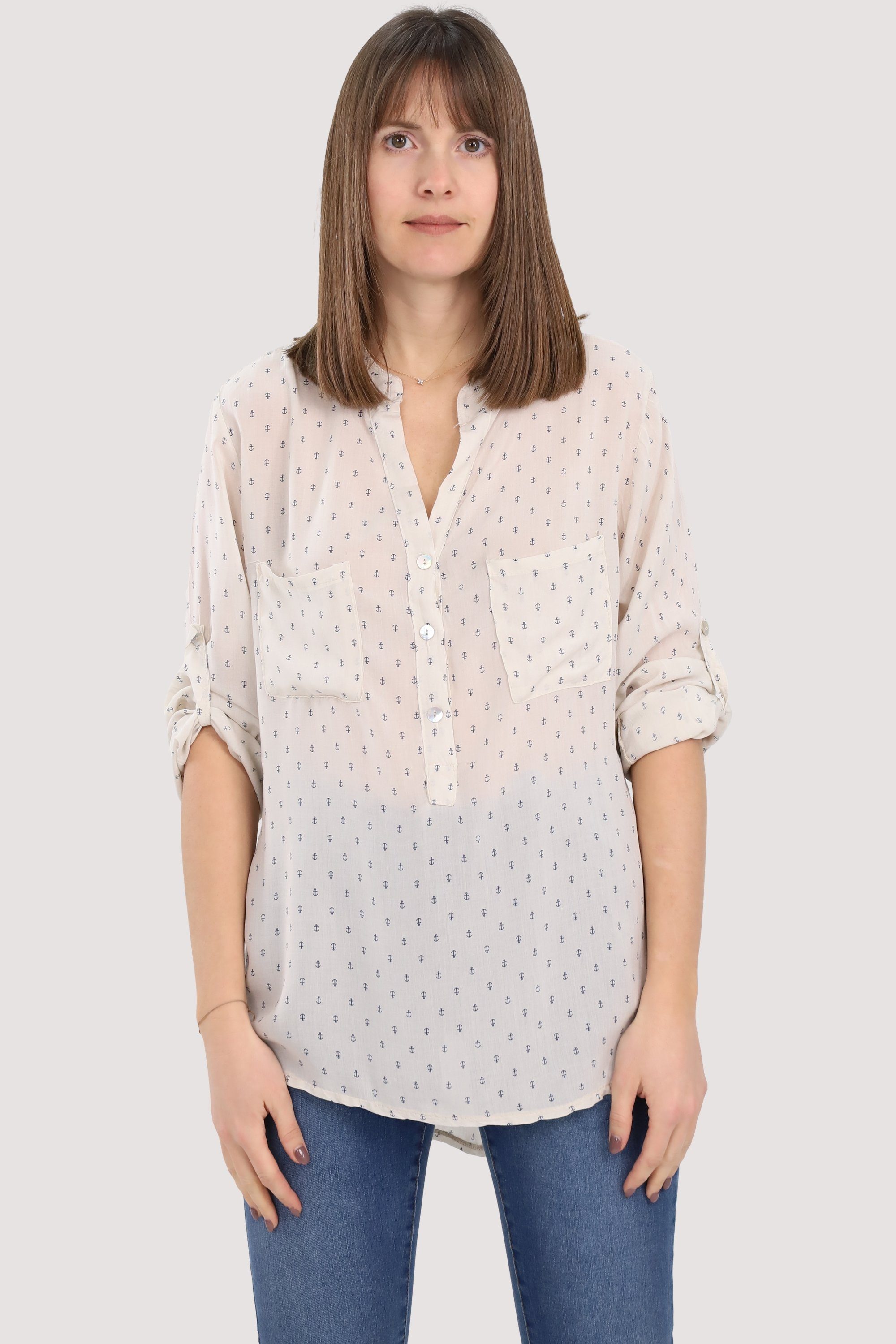 Einheitsgröße beige more Anker Blusenshirt than malito mit fashion Schlupfbluse Marine Print 9013