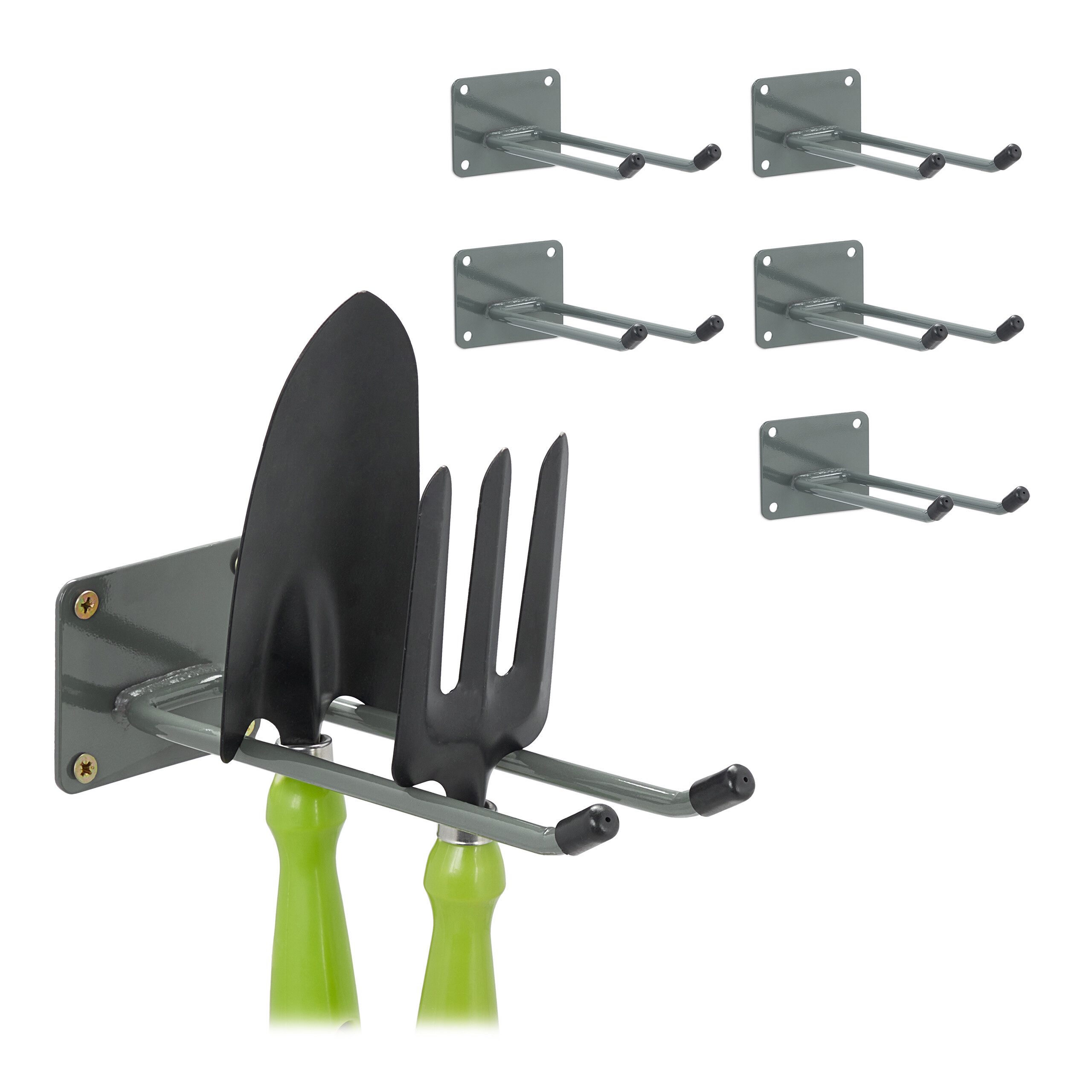 Gartengerätehalter 6x Langer Wandhaken in Anthrazit