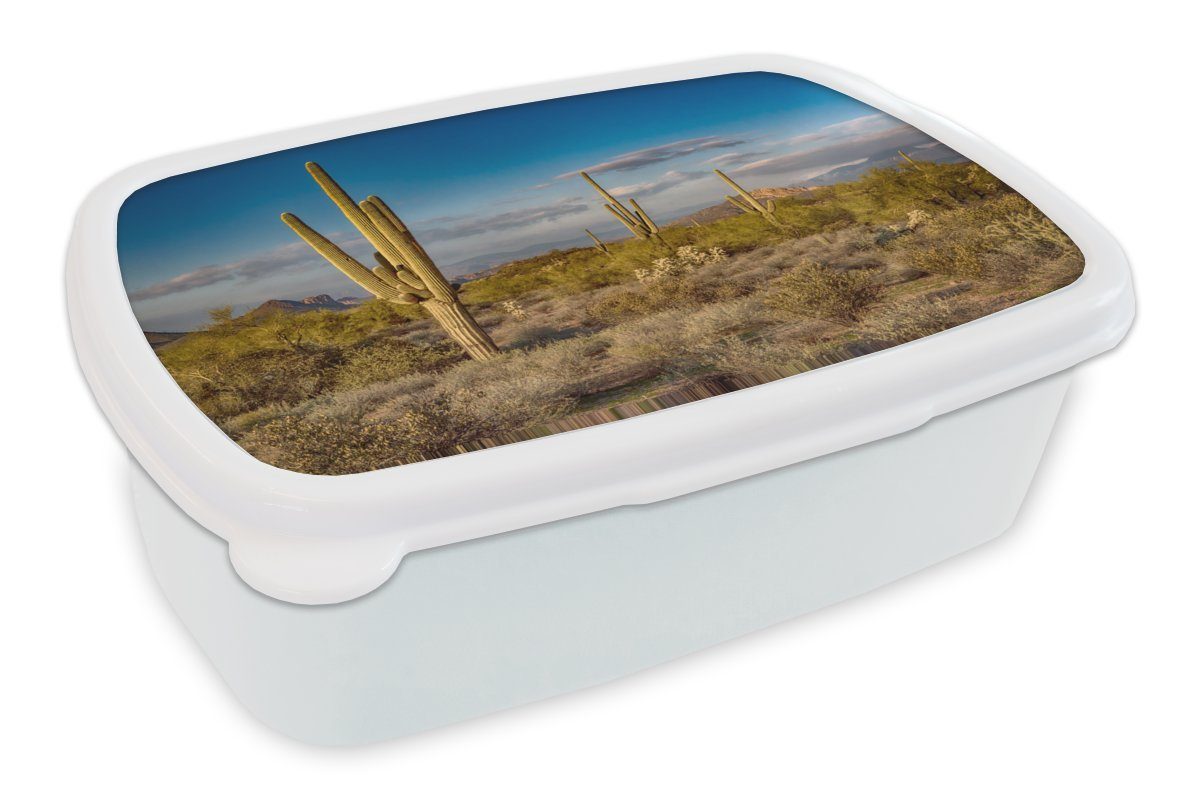 in Brotbox und weiß Kunststoff, Kaktus MuchoWow Brotdose, Kinder für für Jungs Erwachsene, Sonnenuntergang (2-tlg), und Lunchbox Arizona, Mädchen bei
