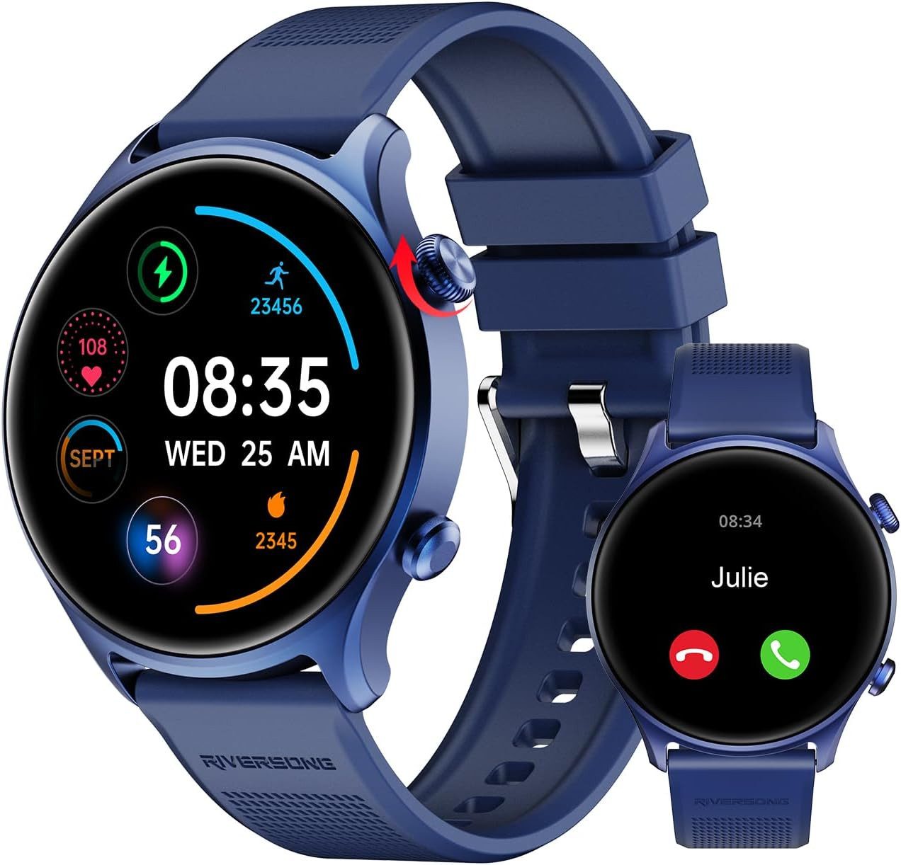 RIVERSONG Motive 7C Smartwatch (3,8 cm, android ios), Smartwatch mit Anruf Funktion Fitness Tracking und 1,52 Zoll Display