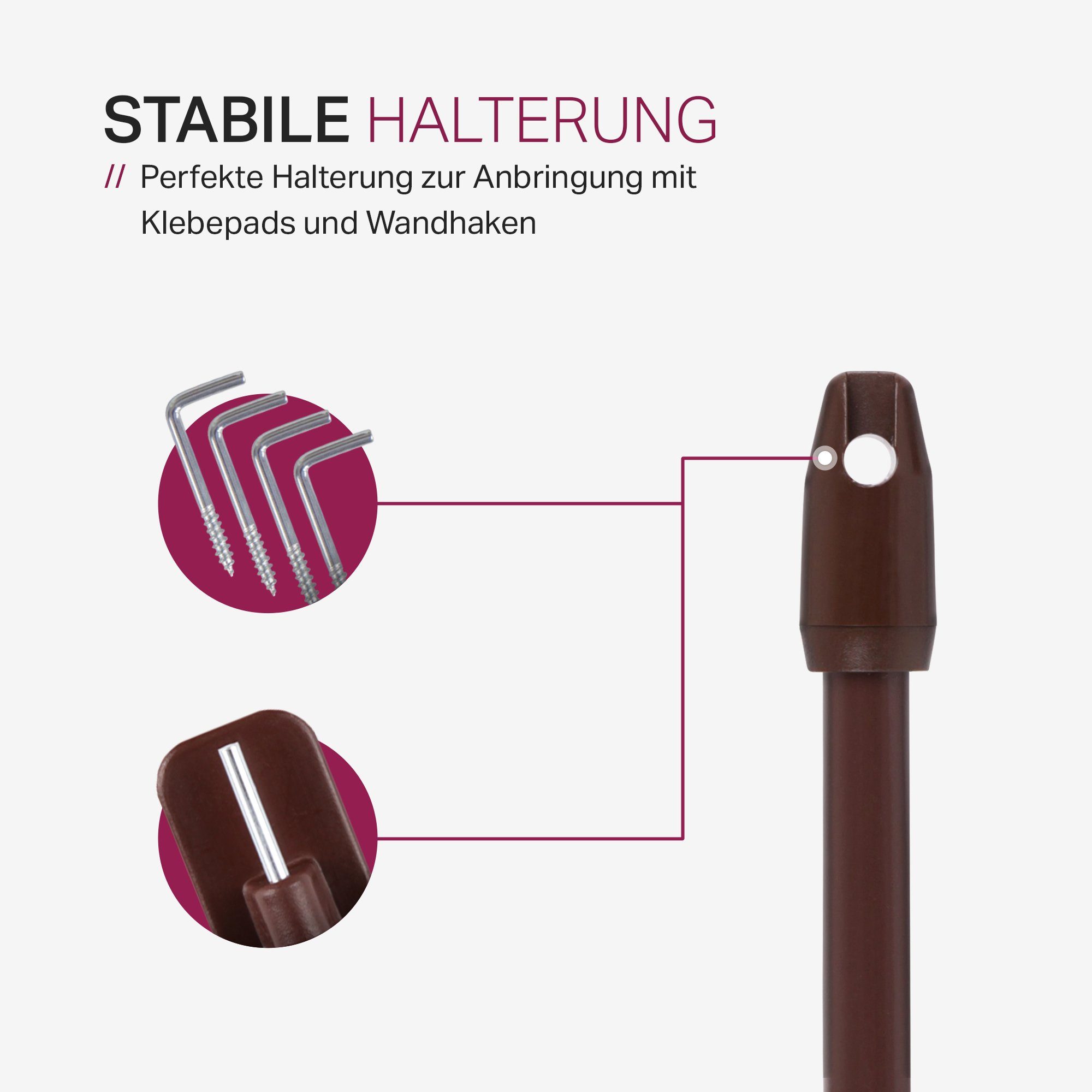 Bestlivings Vitragestange 2er-Pack, Ø 10 mm, 1-läufig, ausziehbar, mit Schraubhaken, verschrauben, Edelstahl, für Küchen- & Bistrogardinen