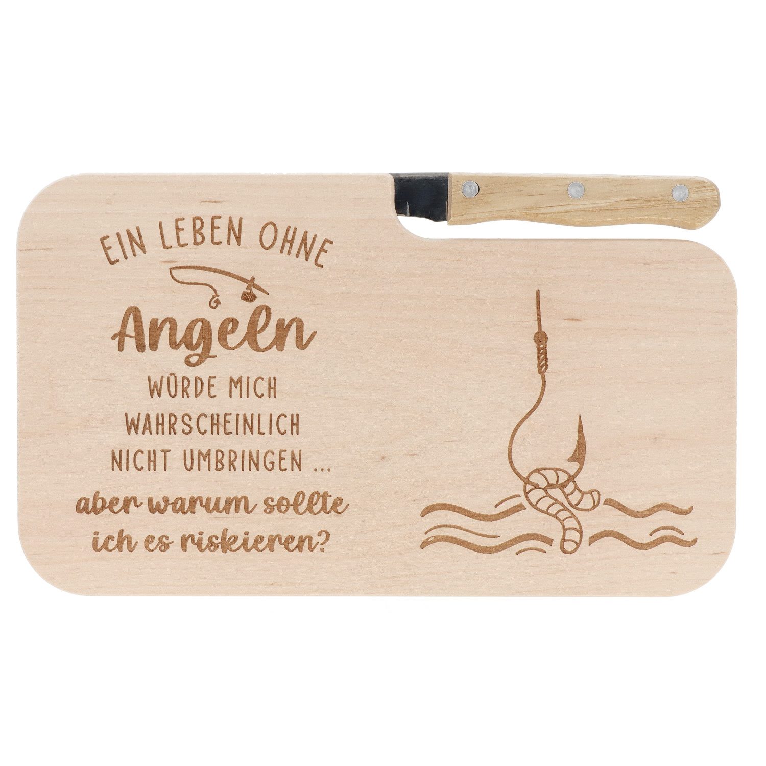 Spruchreif® Frühstücksbrett Brotzeitbrett mit Gravur · Holzbrett mit Messer · Outdoor Geschenke