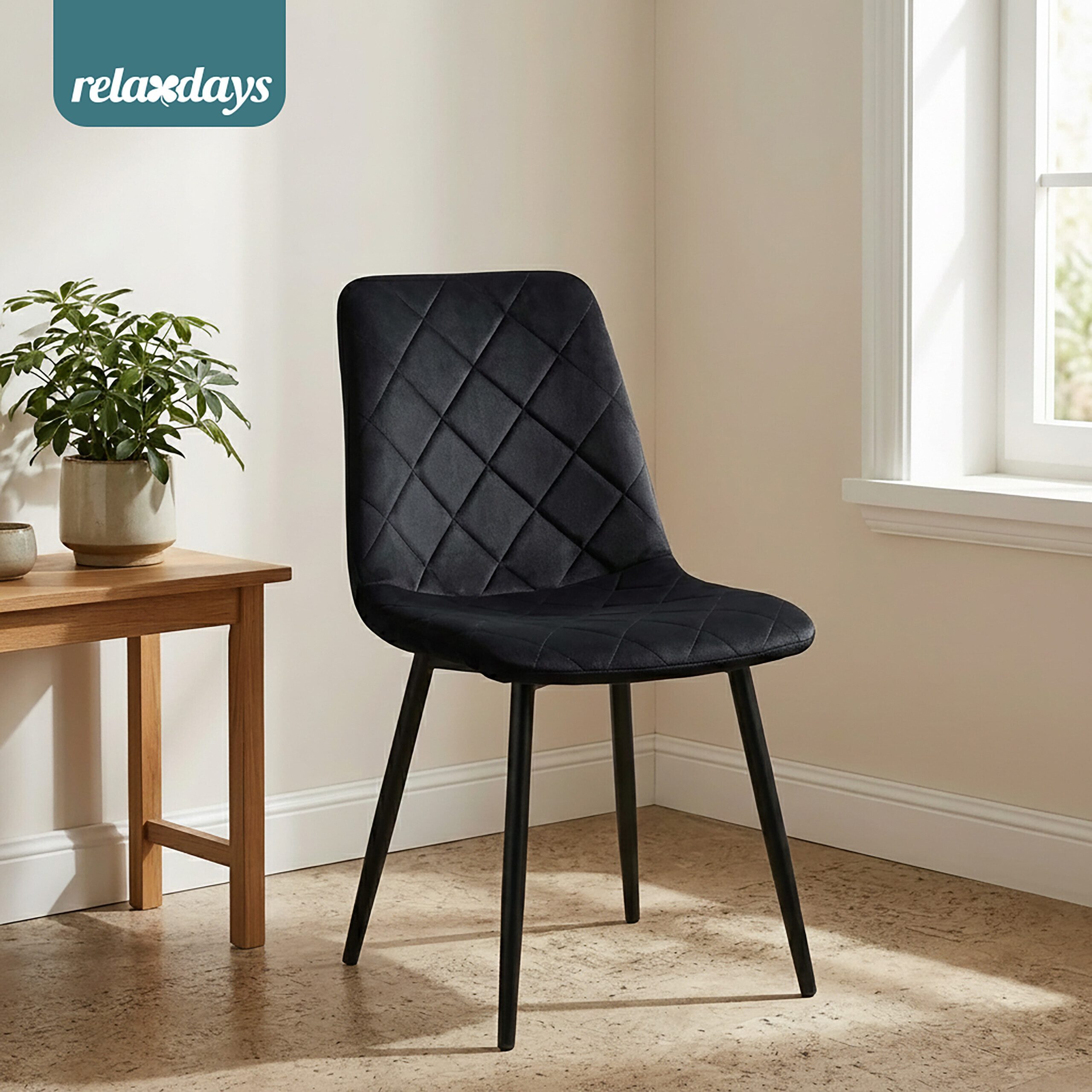 relaxdays Esszimmerstuhl Samt Esszimmerstuhl Set (4 St), schwarz, 4er-Pack – Bild 5 von 5