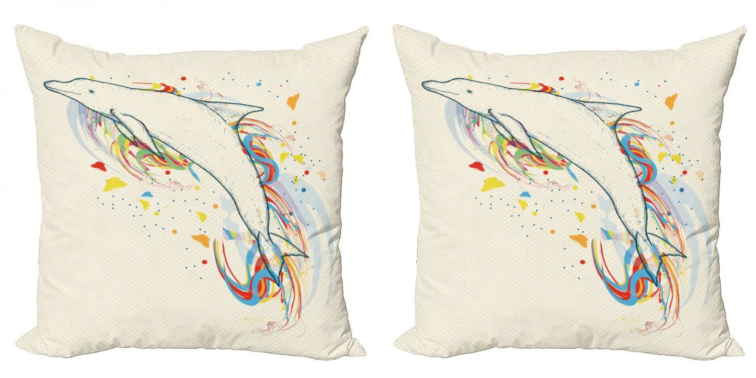Kissenbezüge Modern Accent Doppelseitiger Digitaldruck, Abakuhaus (2 Stück), Delphin Fisch-Regenbogen-Farben