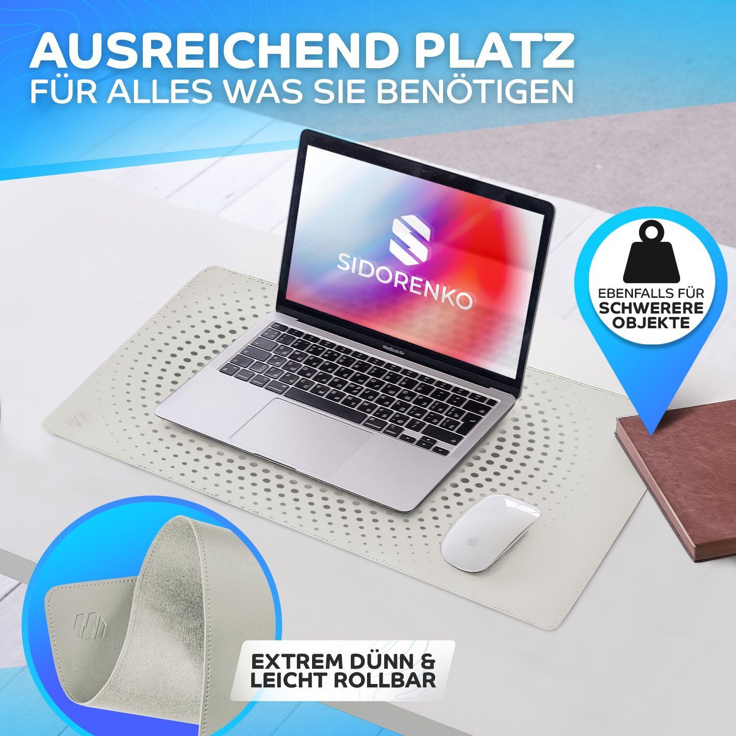 MAXLVL Gaming Mauspad Schreibtischunterlage - Mauspad mit Vernähte Kanten - abwaschbar (60x35 cm, Schreibtisch Unterlage für Büro), Tischunterlage Schreibtisch aus PU-Leder