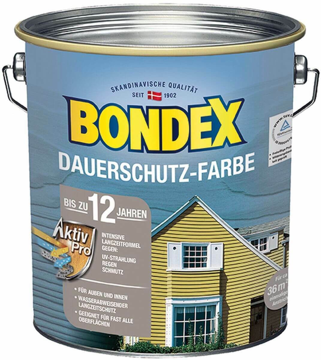 Bondex Wetterschutzfarbe BONDEX Dauerschutz Farbe Außen Holzfarbe, Hochdeckend, Schneeweiß, 4 l