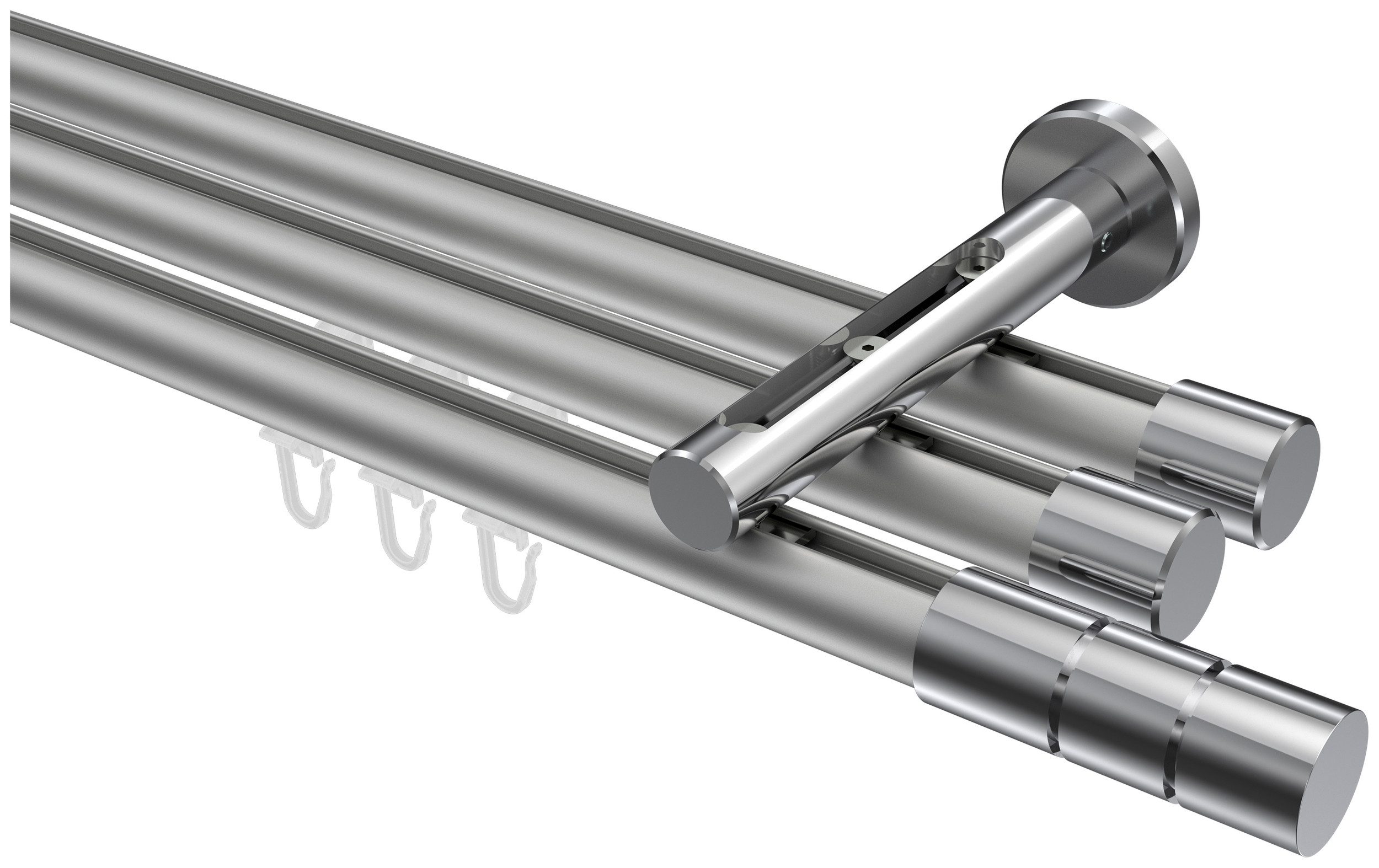 INTERDECO Innenlaufschiene Siteno Elanto, Ø 20 mm, 3-läufig, Fixmaß, kürzbar, Wandmontage, Aluminium, Silbergrau / Chrom / Bicolor