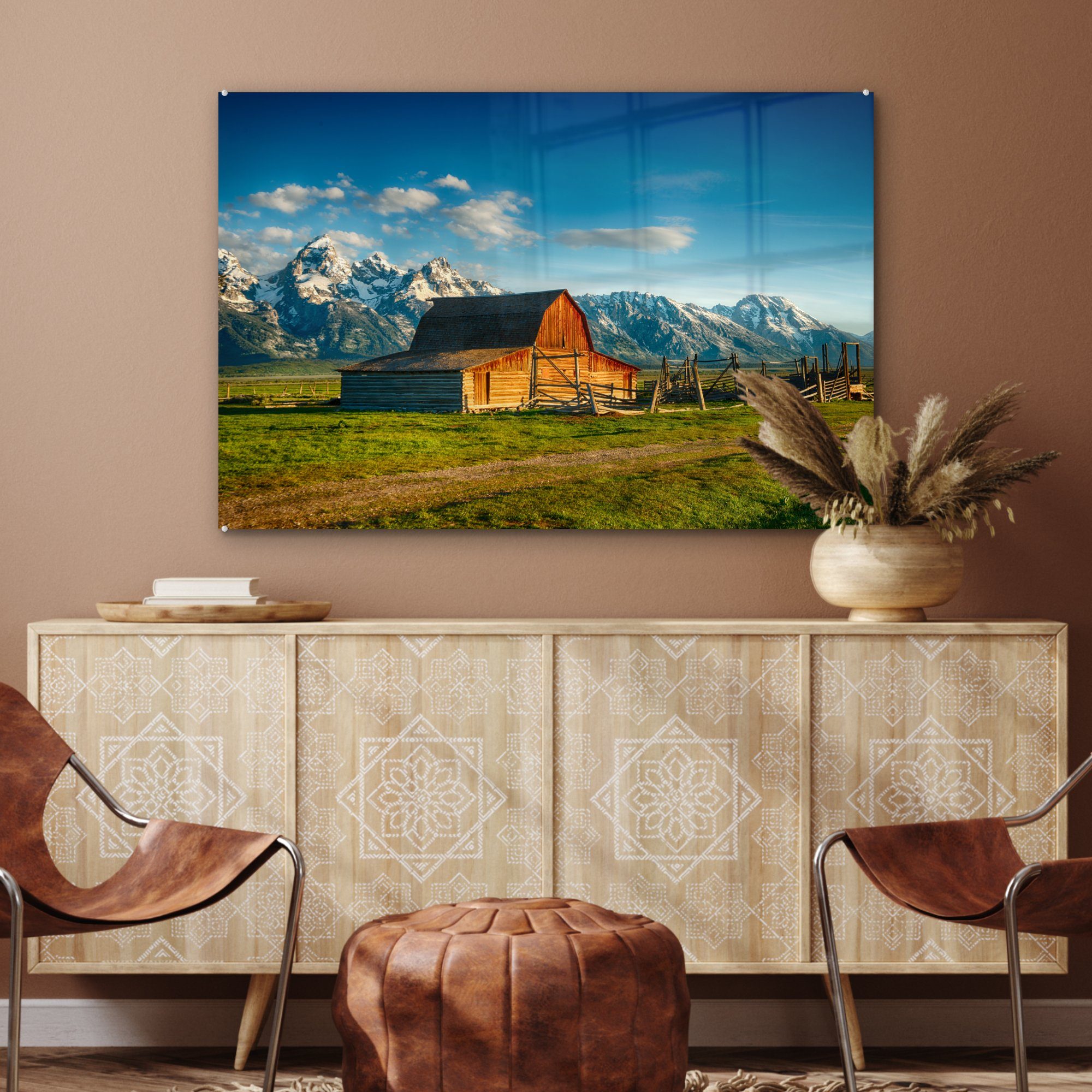 MuchoWow Acrylglasbild Hütte in Wyoming, (1 Acrylglasbilder St), Schlafzimmer & Wohnzimmer