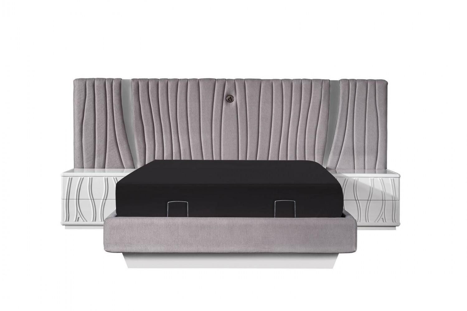 JVmoebel Schlafzimmer-Set Weißes Holzbett mit elegantem Nachttisch im modernen Design, (3-tlg., Bett, 2x Nachttische), Made in Europe